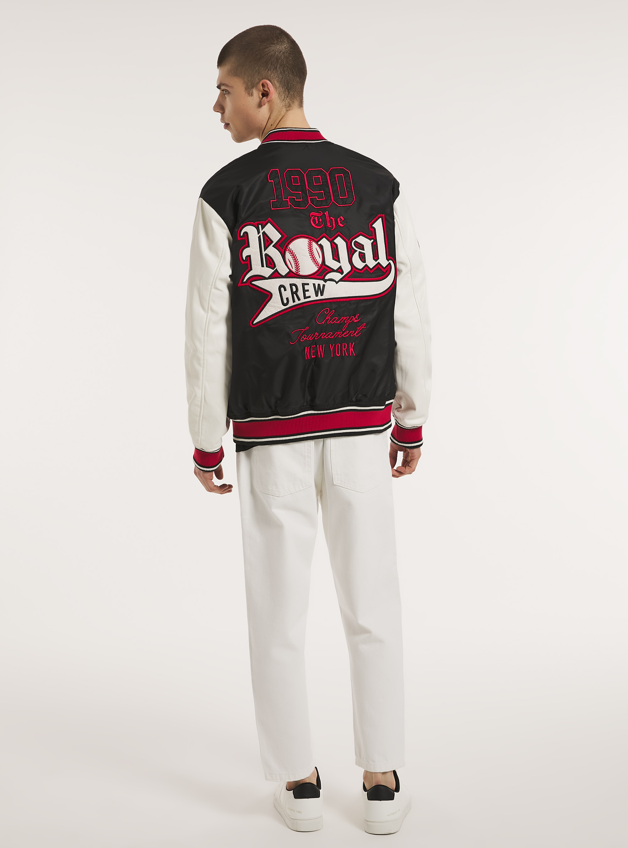 Varsity bomber jacket with patch, BK1 BLACK