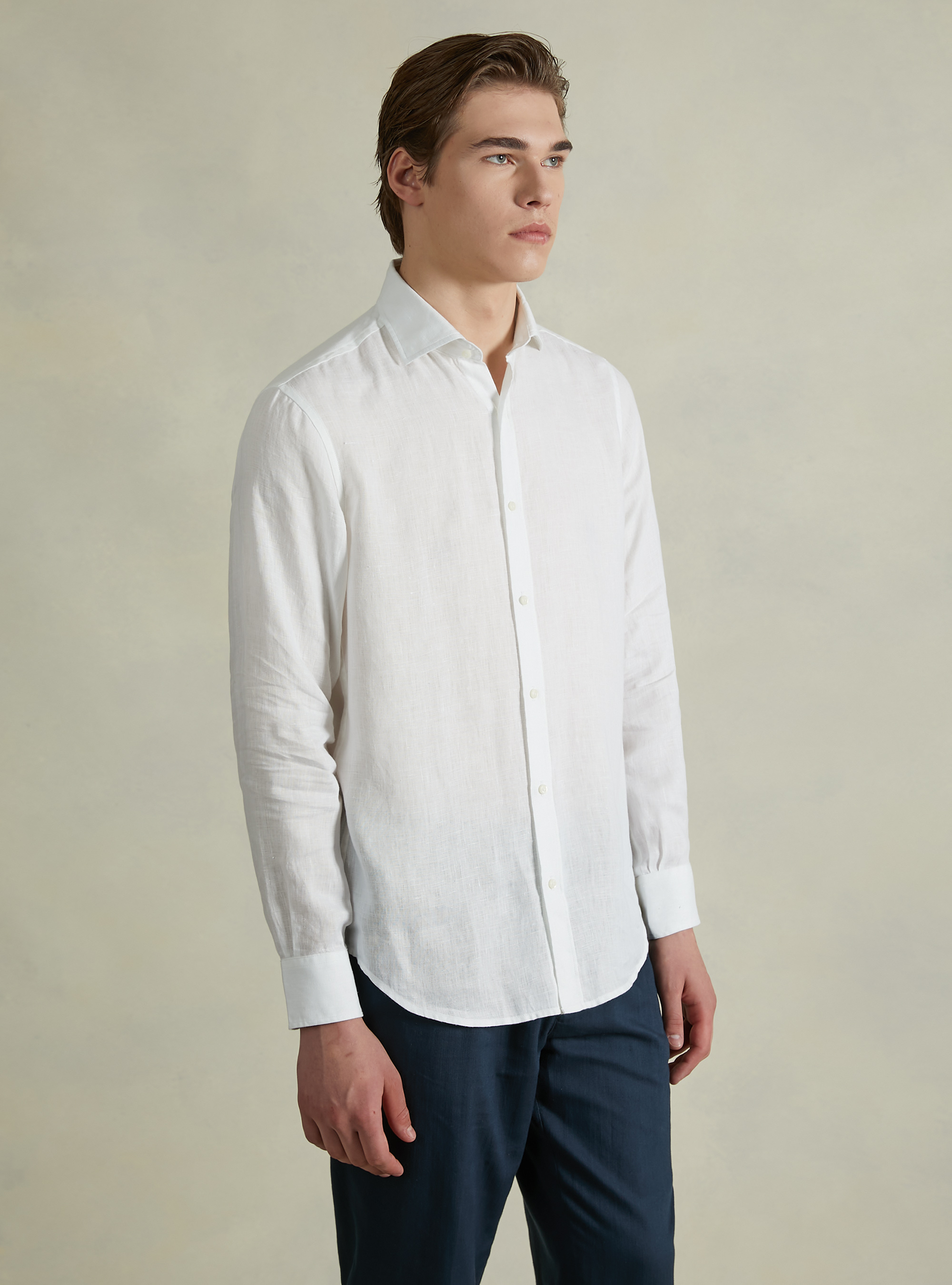 Long-sleeved pure linen shirt, WH3 WHITE