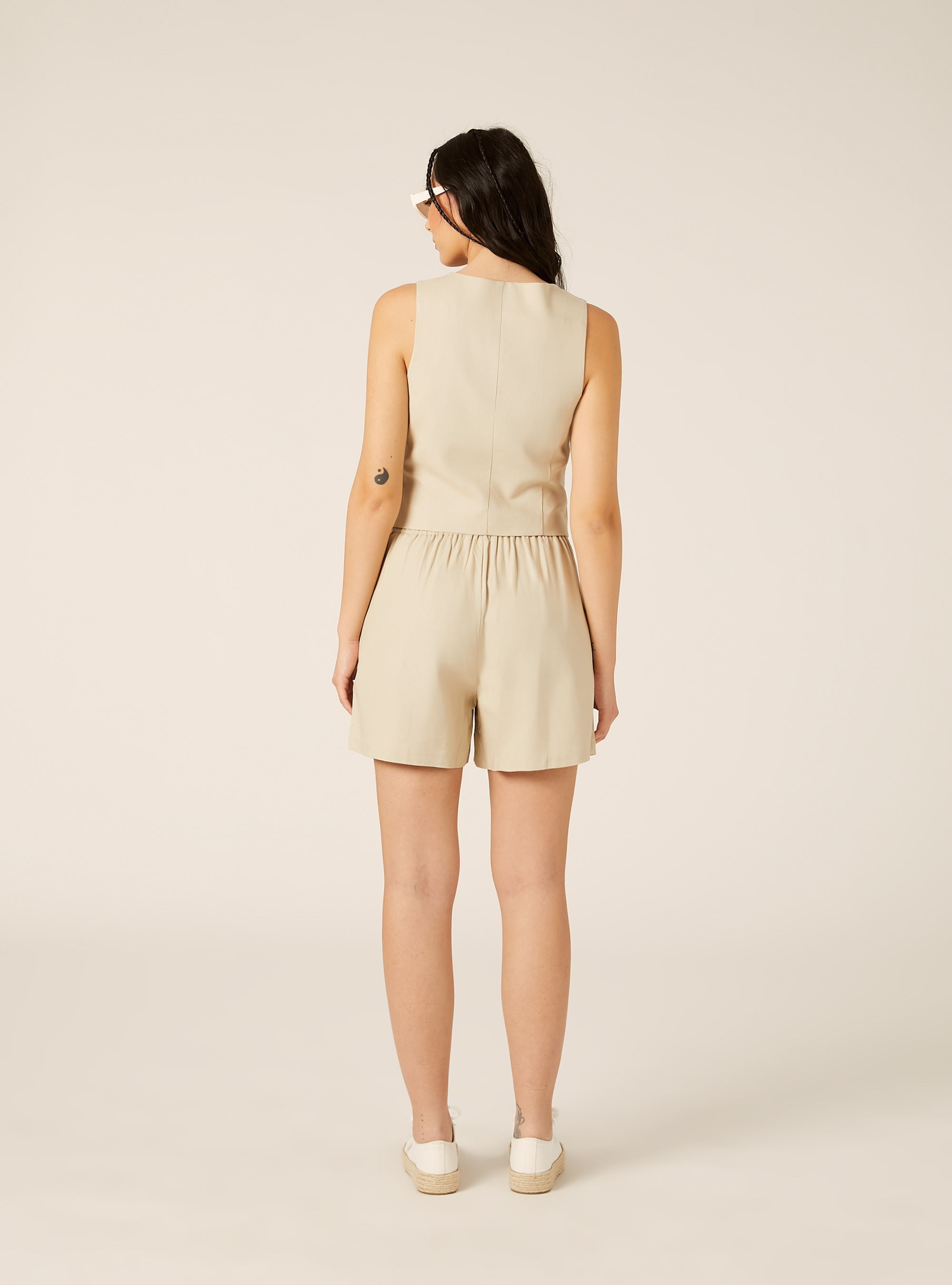 Bermuda en m&eacute;lange de lin uni, BG2 BEIGE MEDIUM