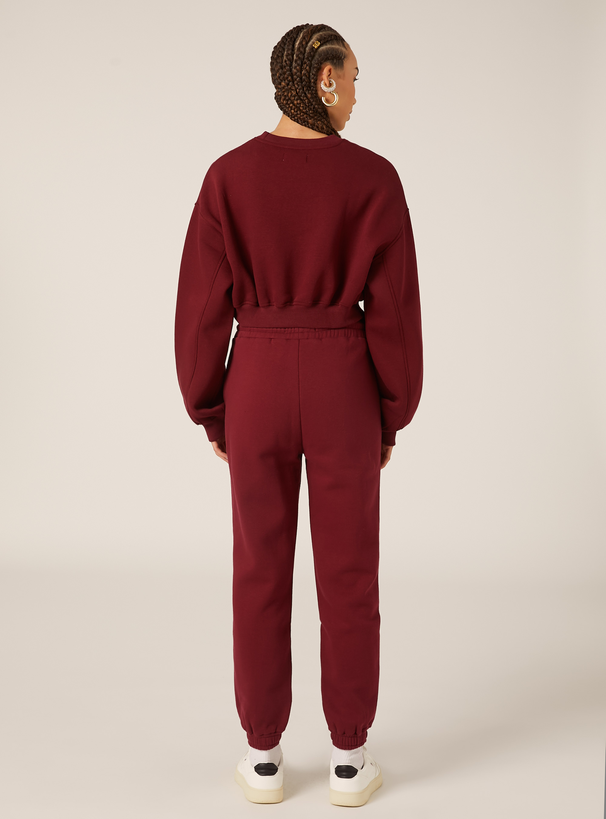 Felpa girocollo in cotone crop, BO1 BORDEAUX DARK