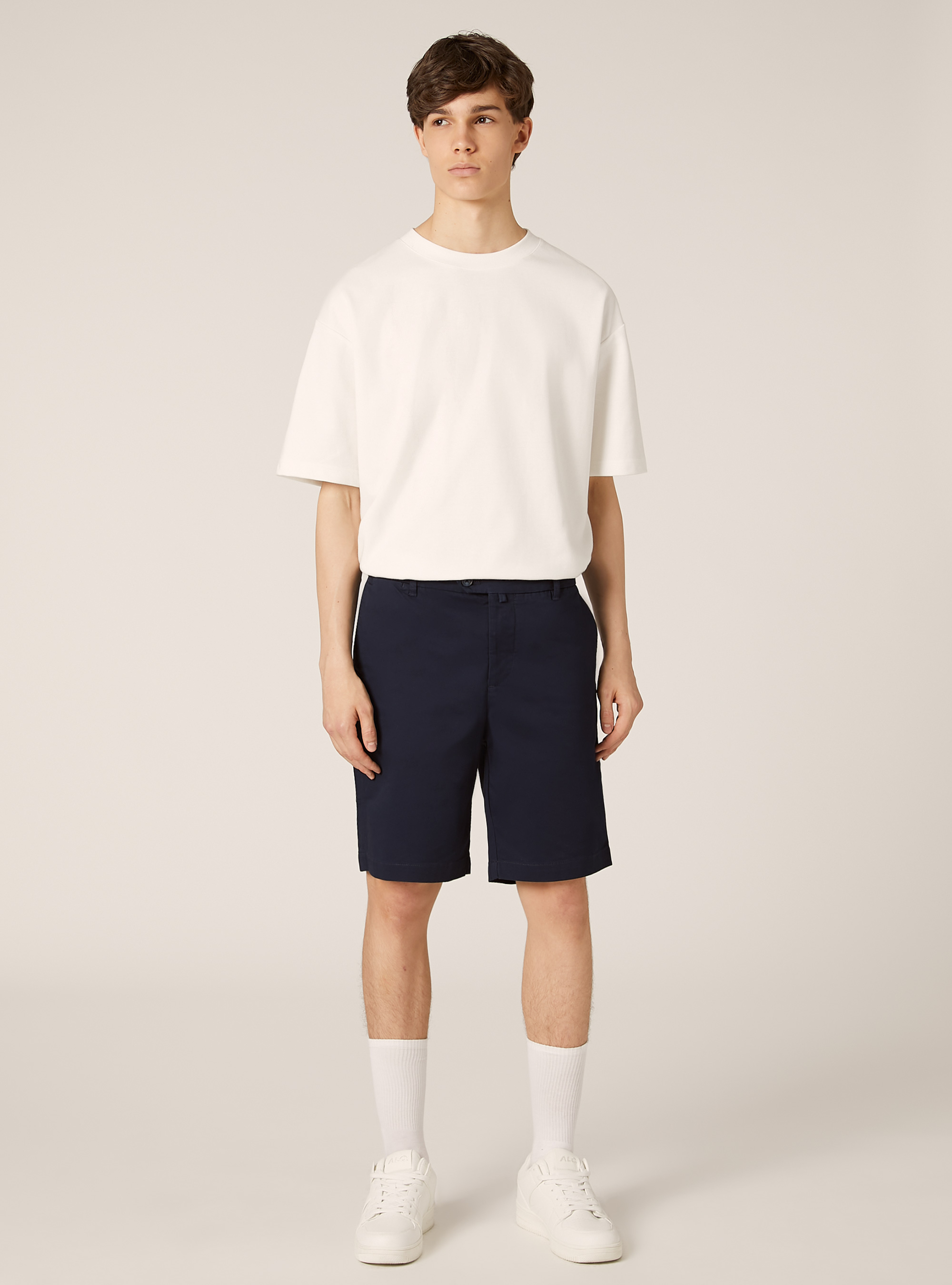 Cotton twill stretch bermuda shorts, BL1 BLUE DARK