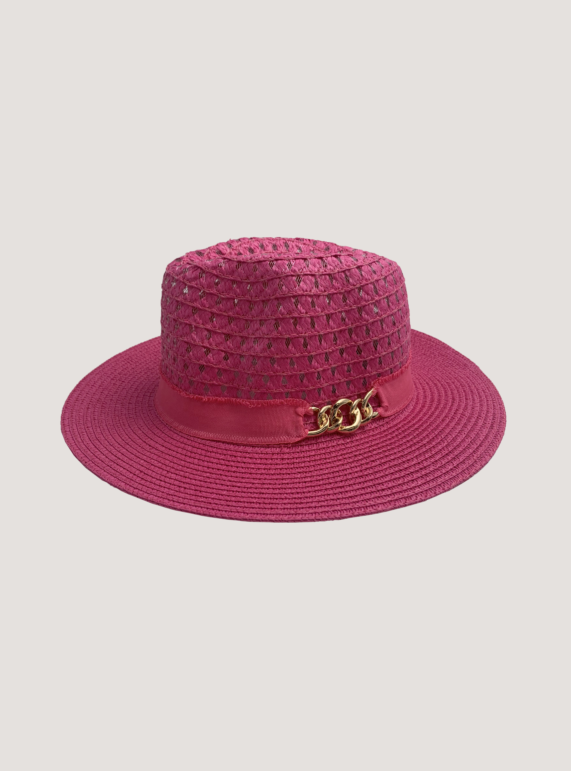 Wide-brimmed hat with raffia texture, FX2 FUXIA MEDIUM