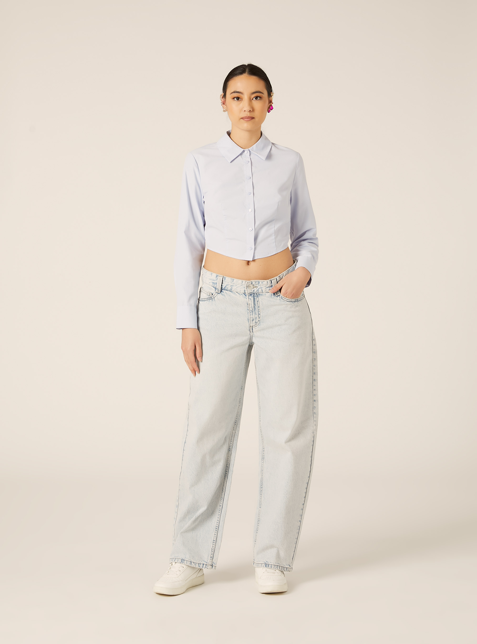 Camisa cropped de popelina, AZ3 AZURE LIGHT