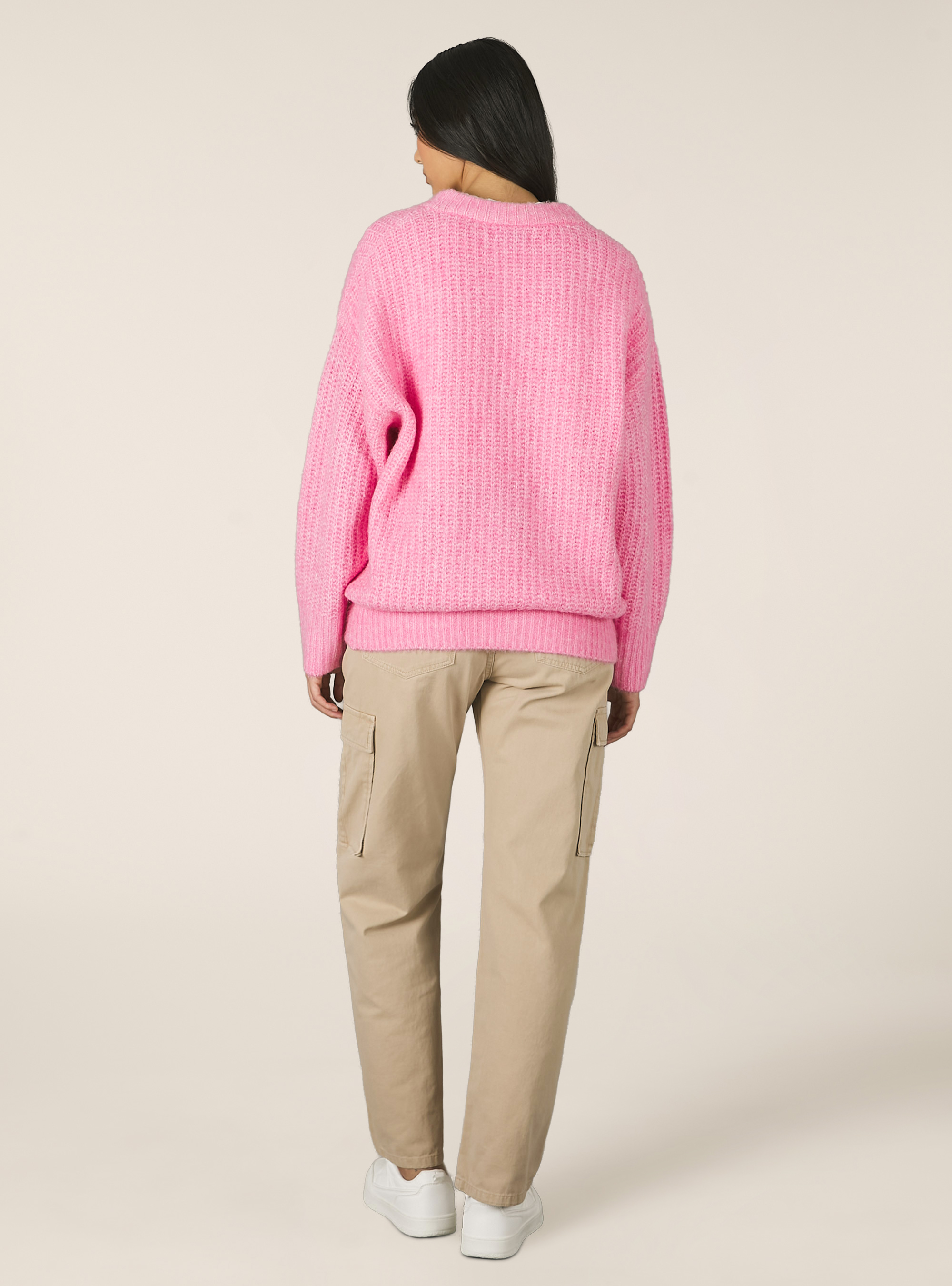 Ribbed cardigan pullover, MPK2 PINK MEL MEDIUM