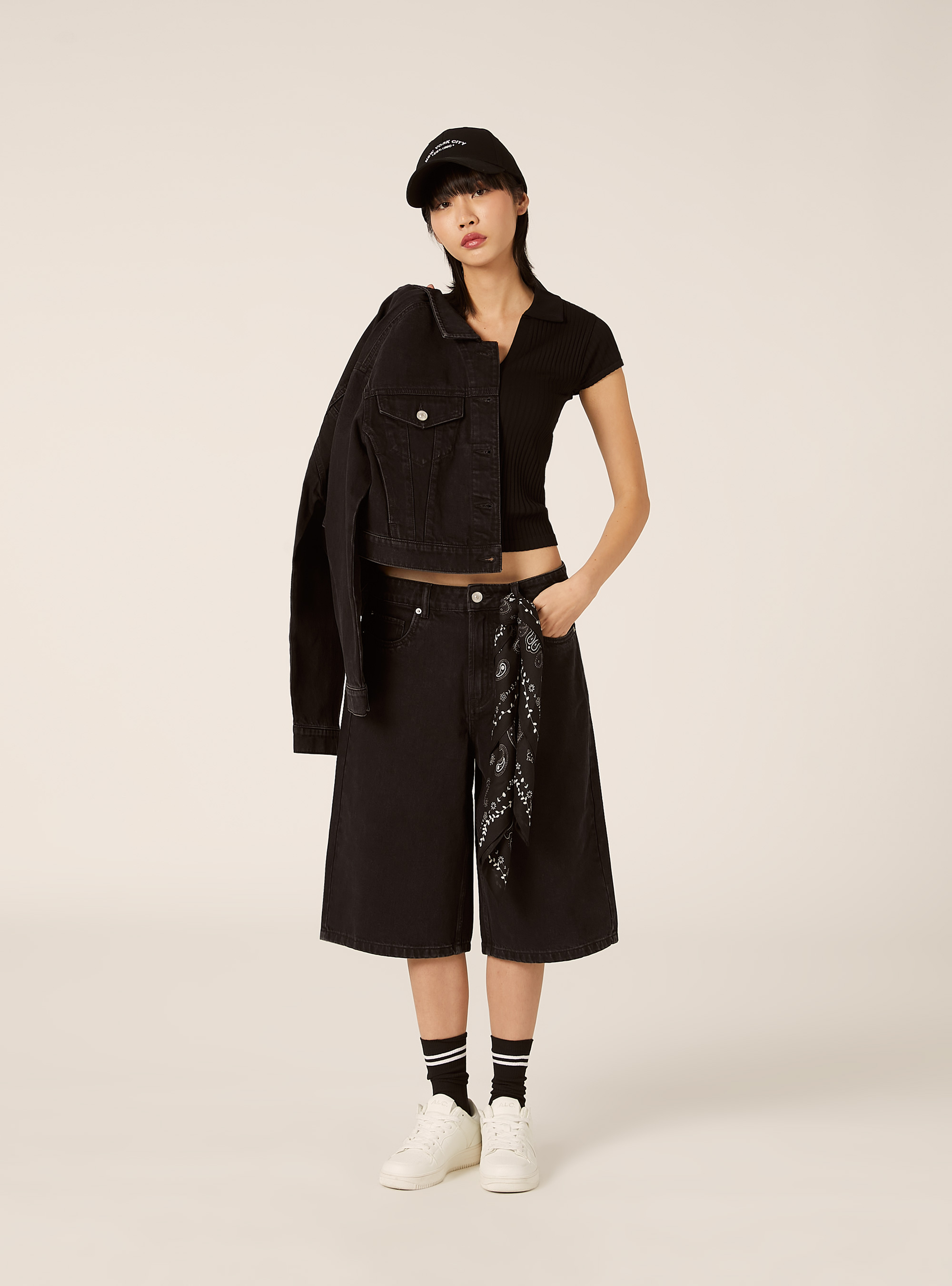 Giubbotto in denim colorato, BK1 BLACK