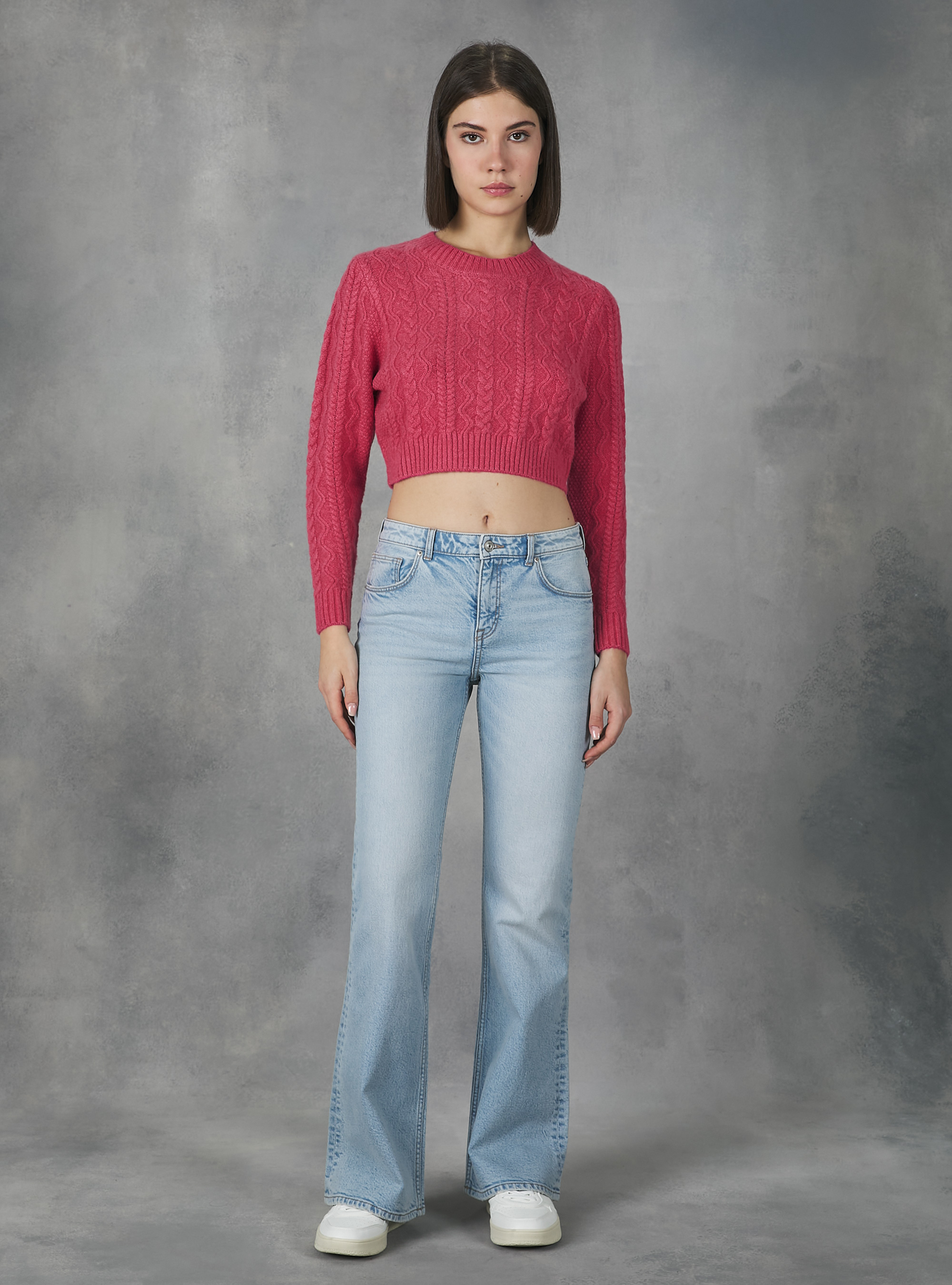 Cropped pullover with braids, FX3 FUXIA LIGHT