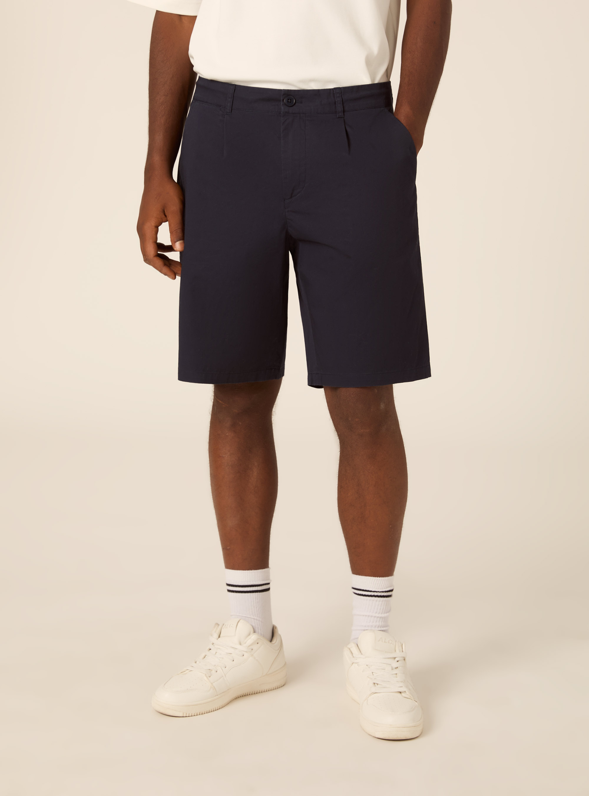 Regular Fit Pleated Chino Bermuda Shorts, BL1 BLUE DARK