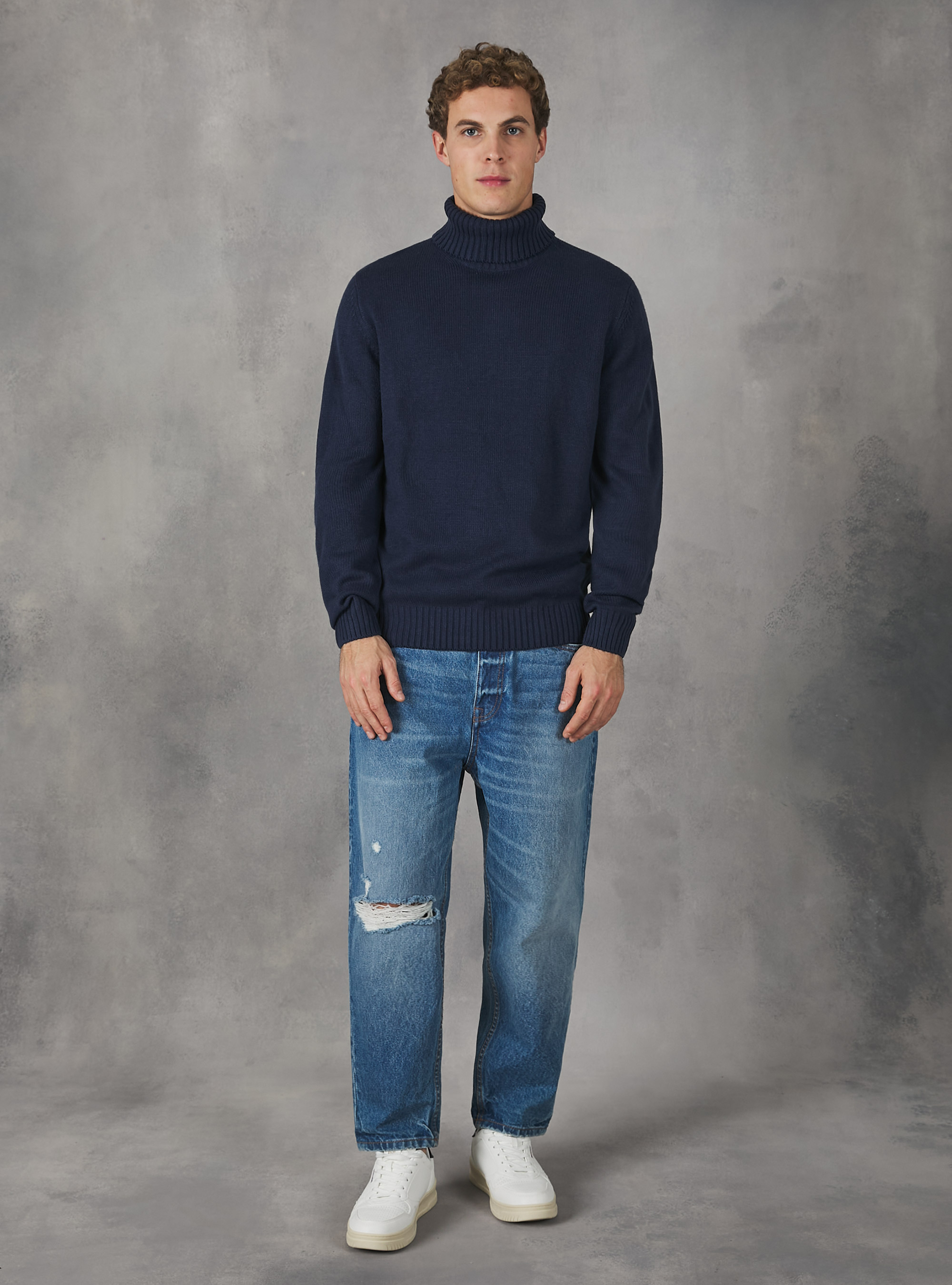 Pullover a collo alto cachemire touch, MNA2 NAVY MEL MED