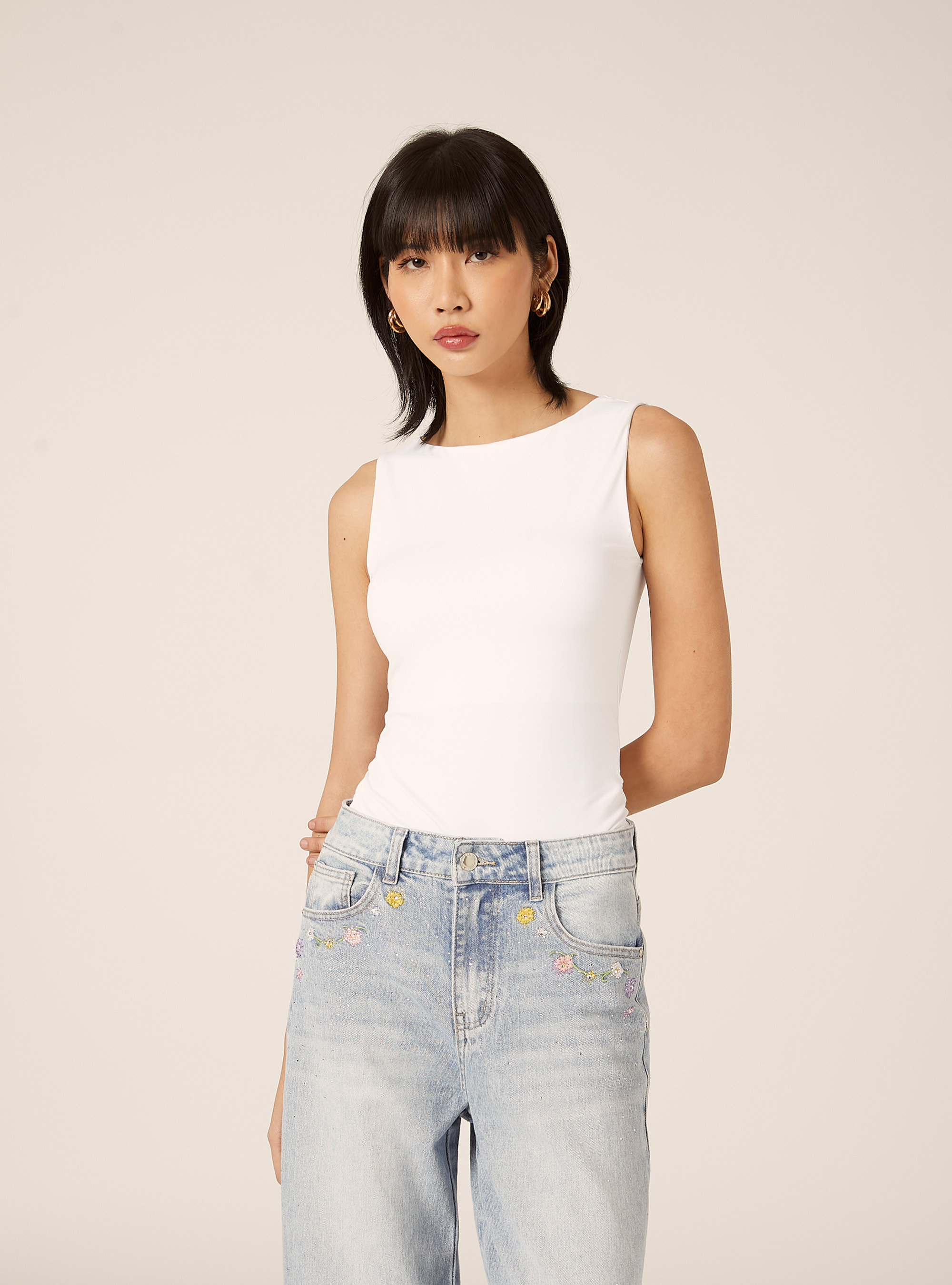 Body con scollo a barchetta, WH3 WHITE