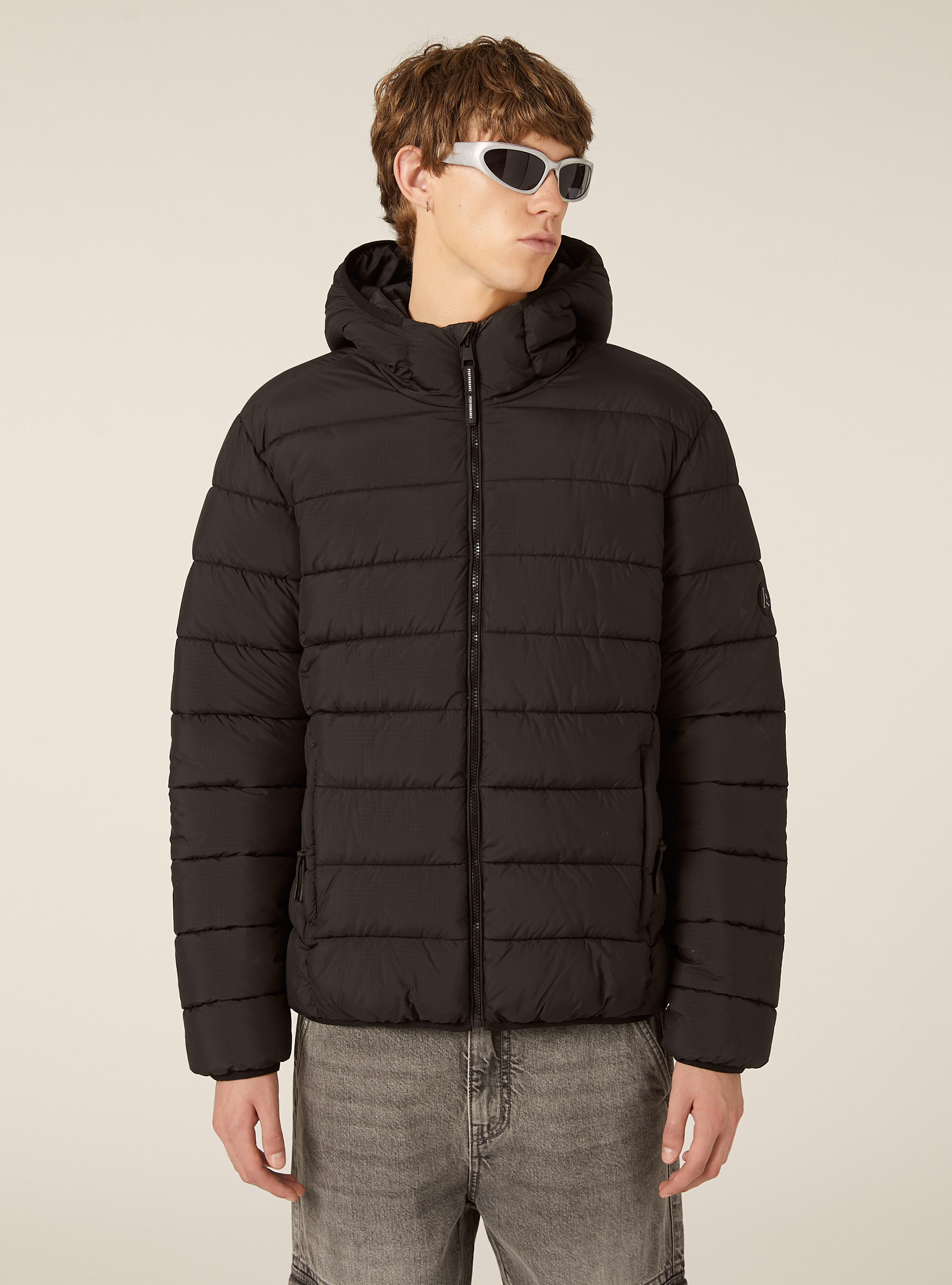 Padded jacket with hood, BK1 BLACK