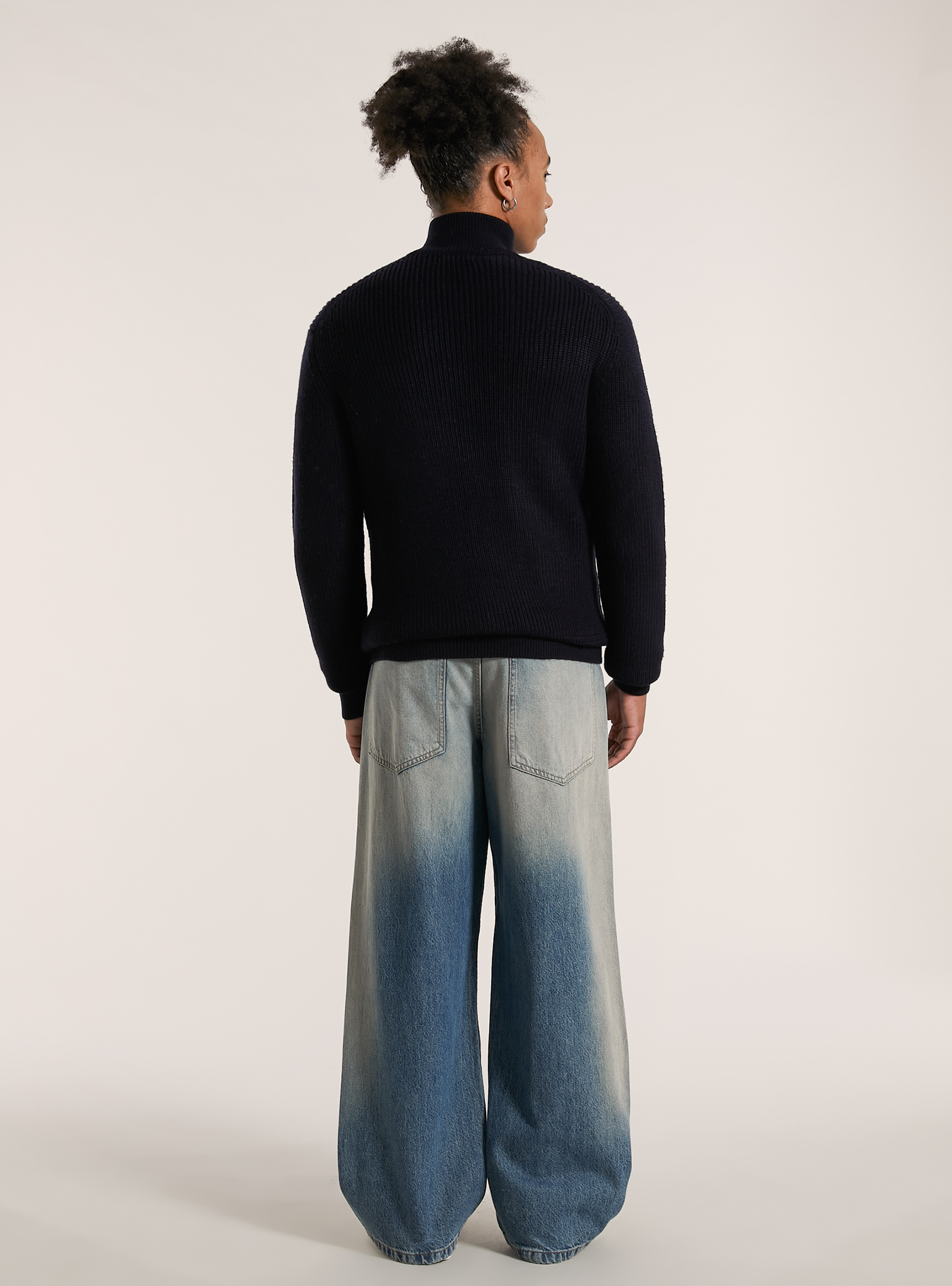 Maglia a costine con mezza zip  collo alto, NA1 NAVY DARK