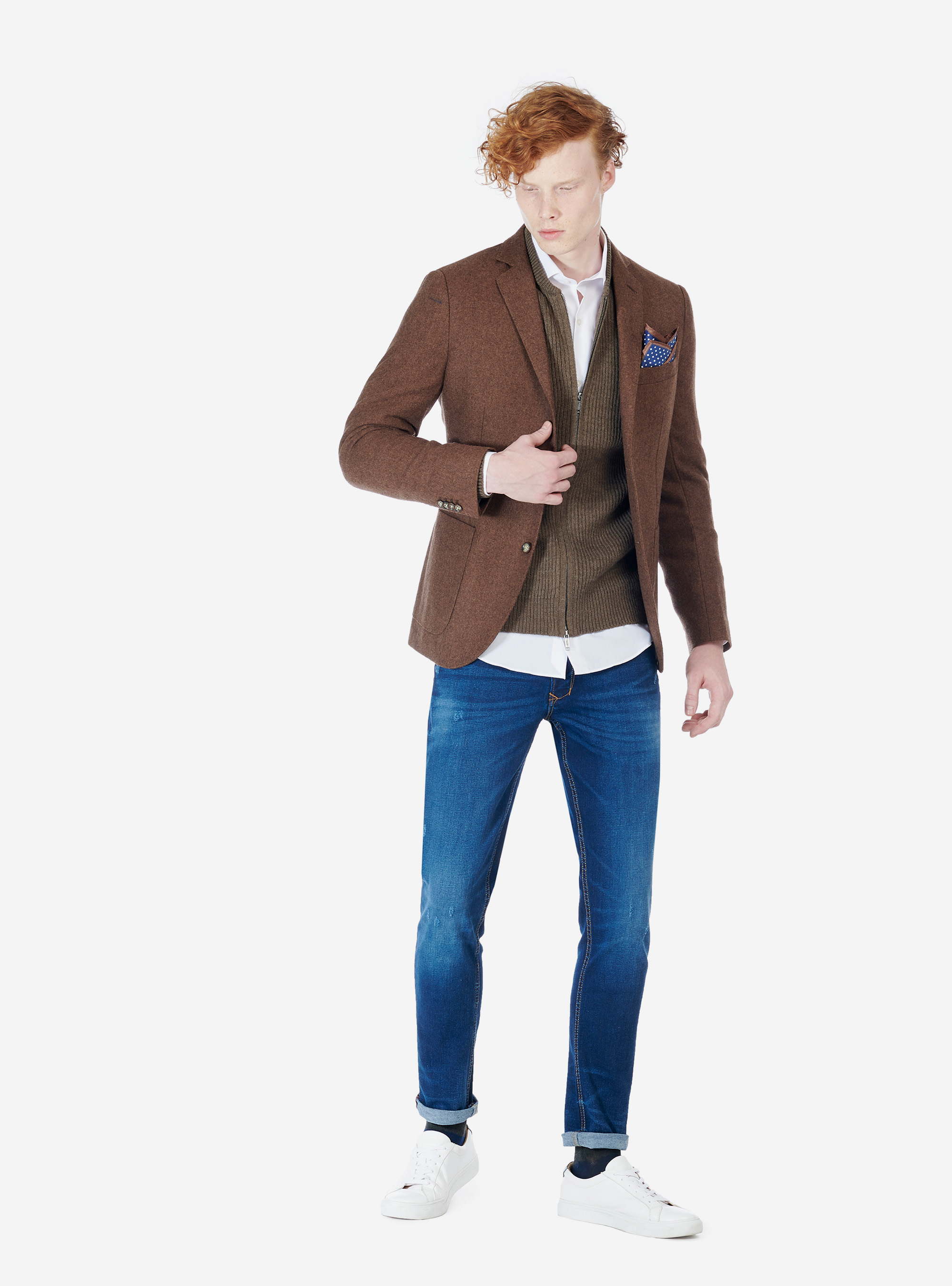 Giacca con tessuto armaturato in misto lana, TABACCO