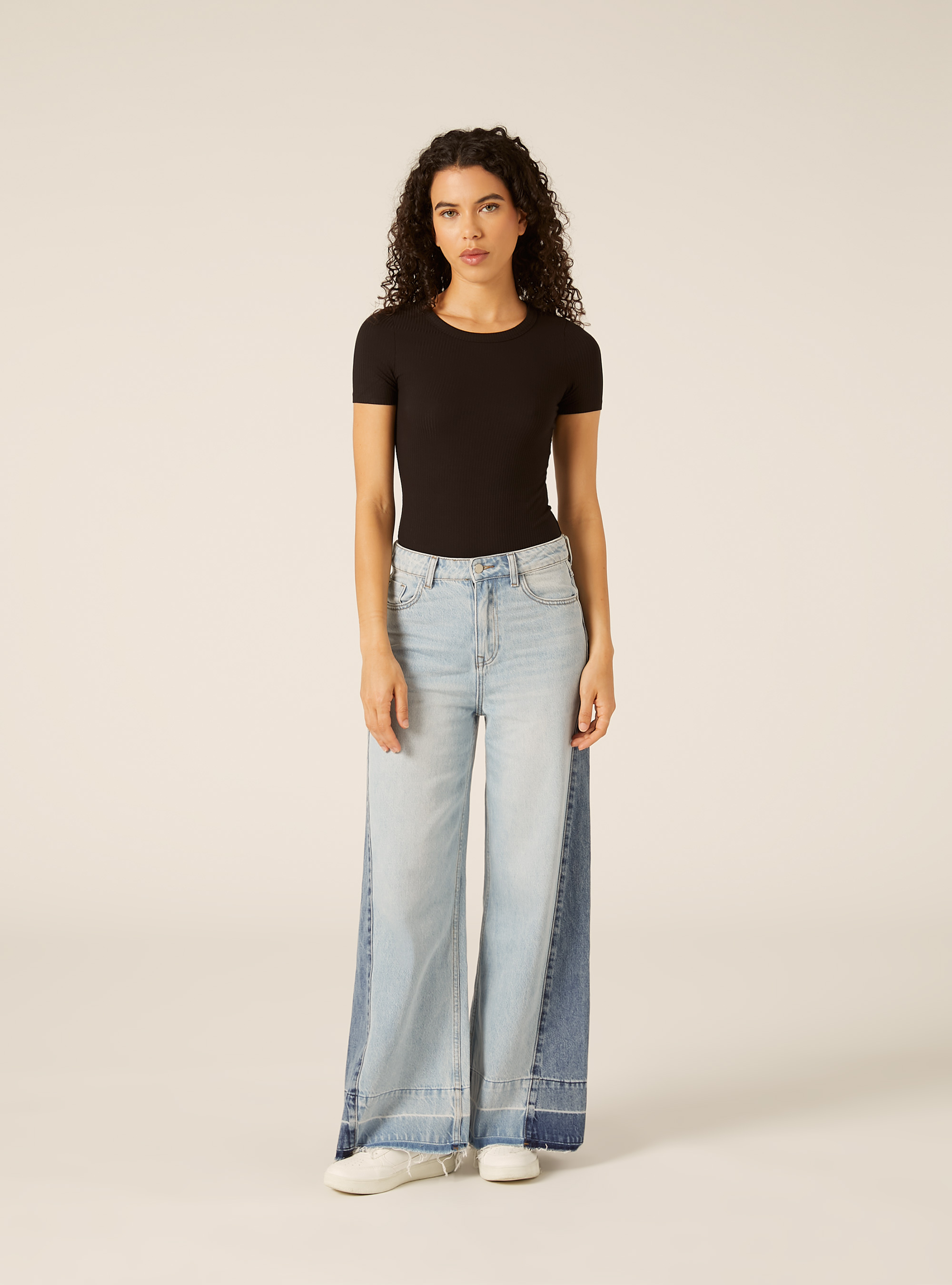 Body a coste maniche corte, BK1 BLACK