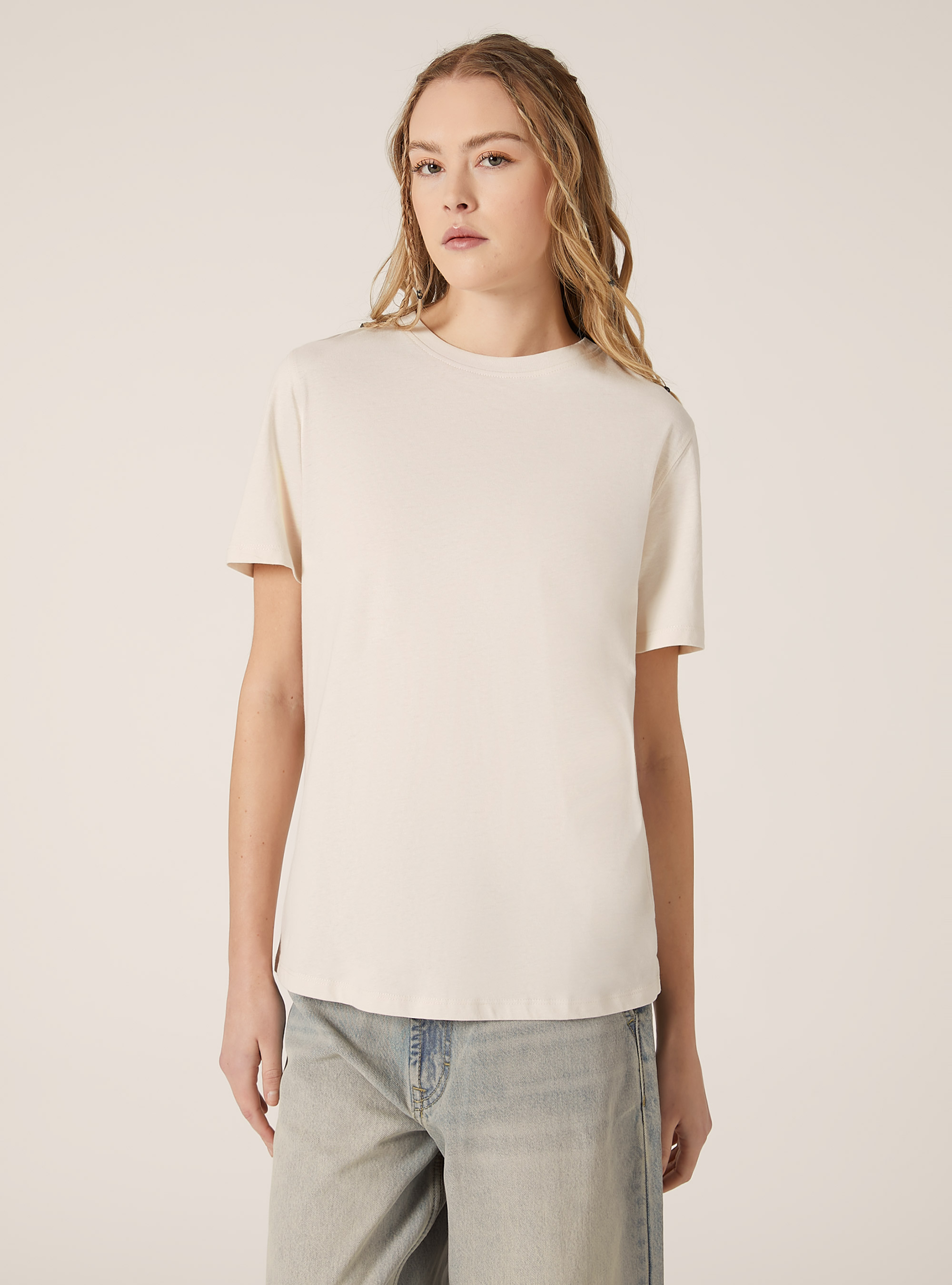 Crew-neck cotton T-shirt, CR3 CREAM LIGHT