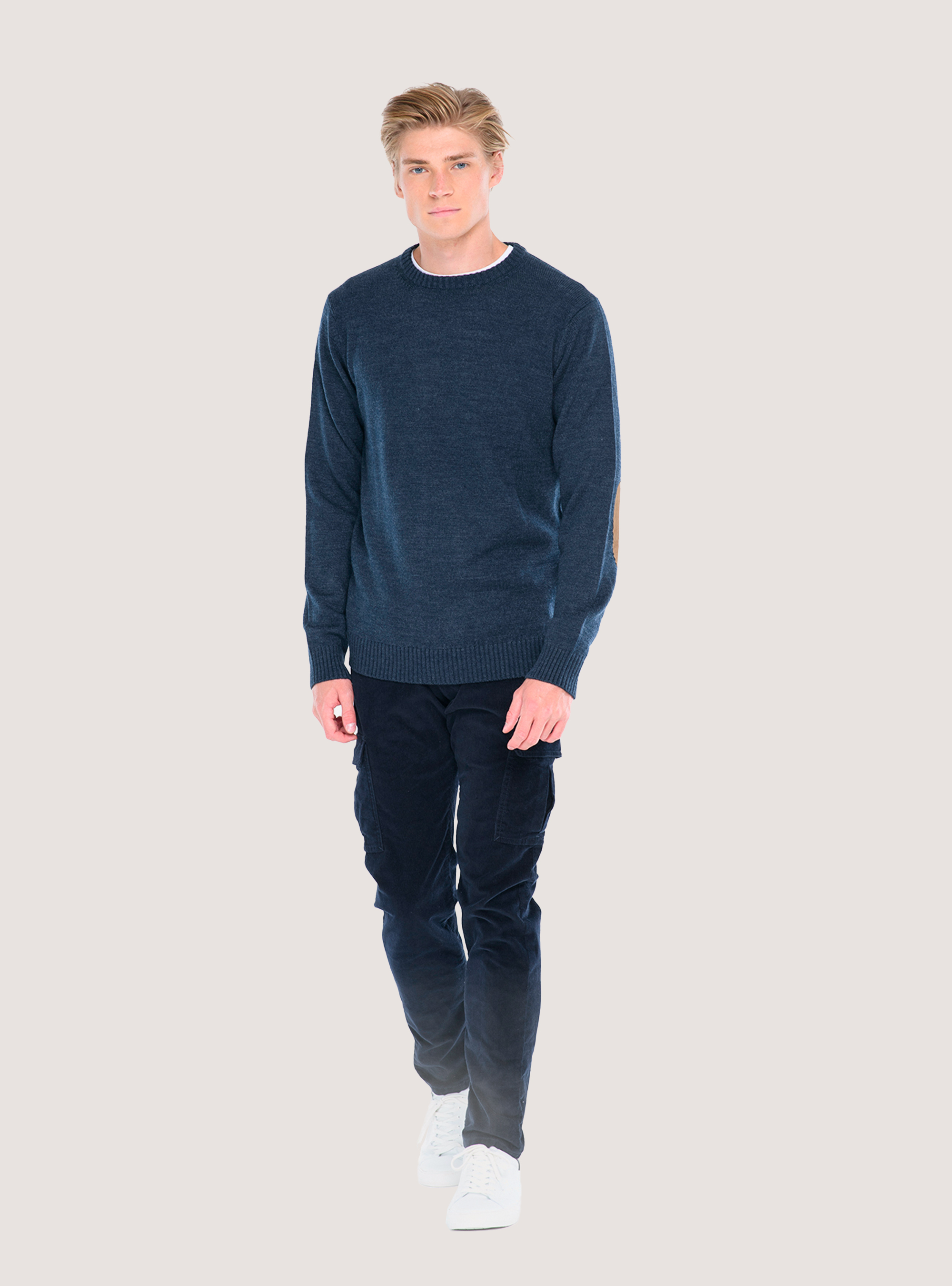 ROUND NECK PULLOVER, C0222 BLUE MELANGE