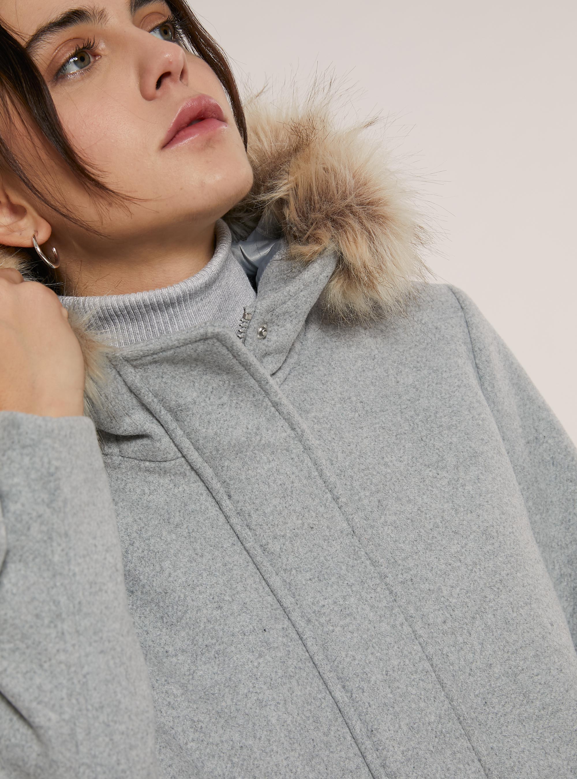 Cappotto corto con cappuccio, MGY3 GREY MEL LIGHT