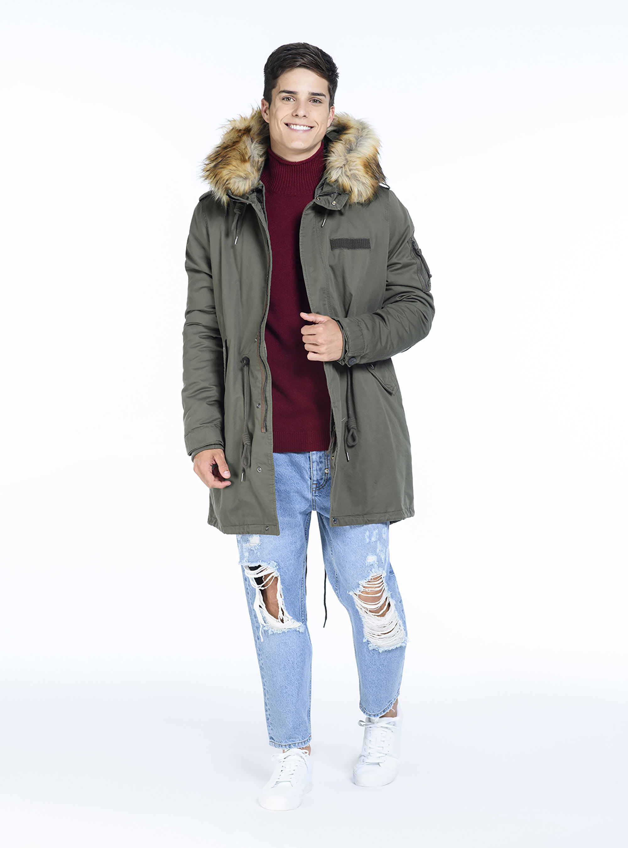 Parka-type jacket with hood, C6616 KAKY