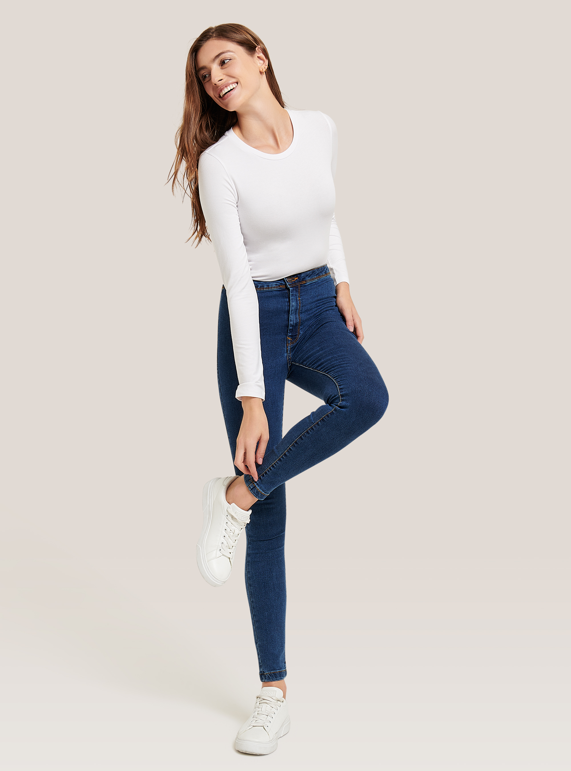 Jeggins elásticos de cintura alta, AZUL