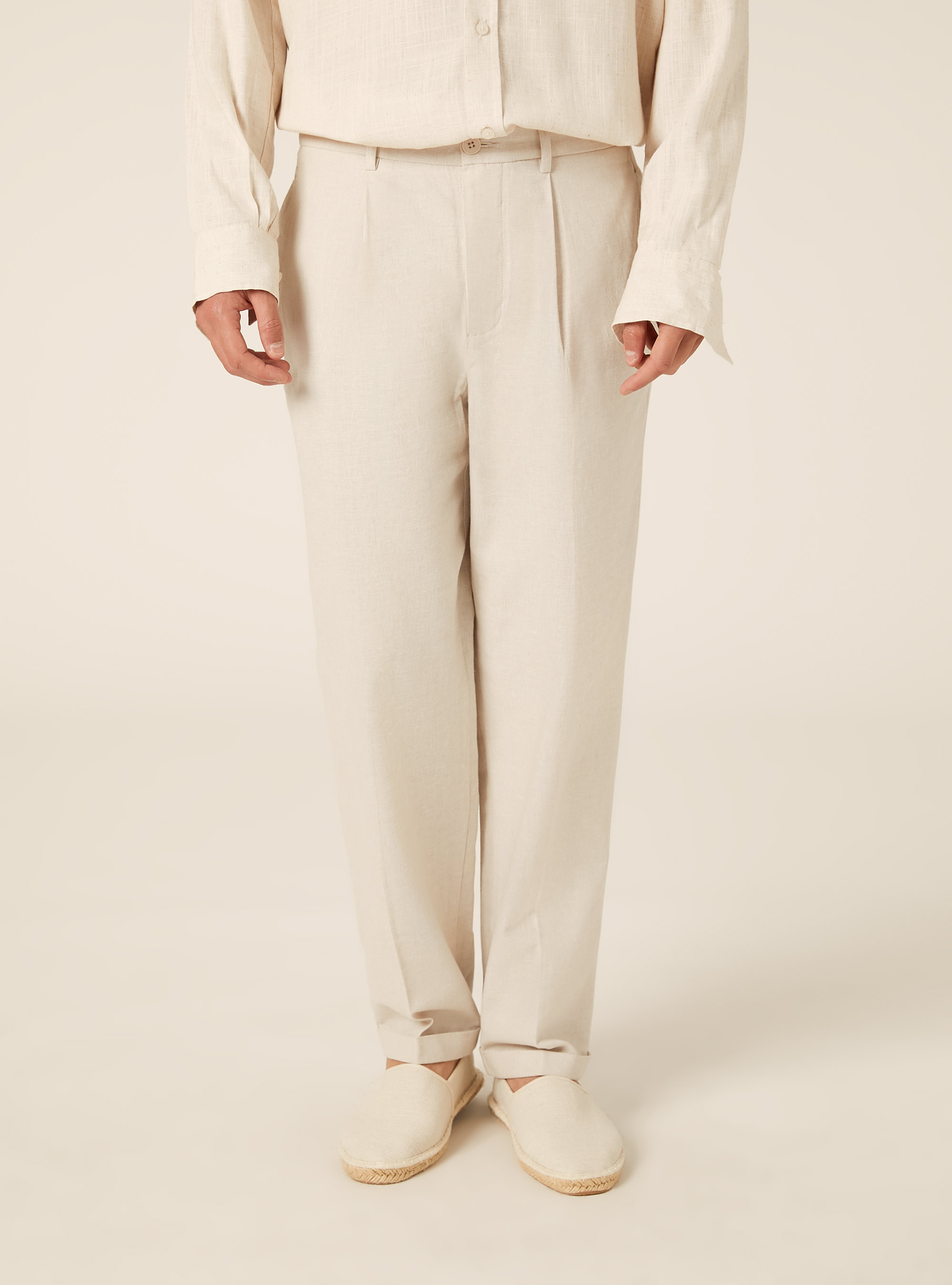 Pantal&oacute;n Sastrero Ligero de Mezcla de Lino, MBG2 BEIGE MEL MED