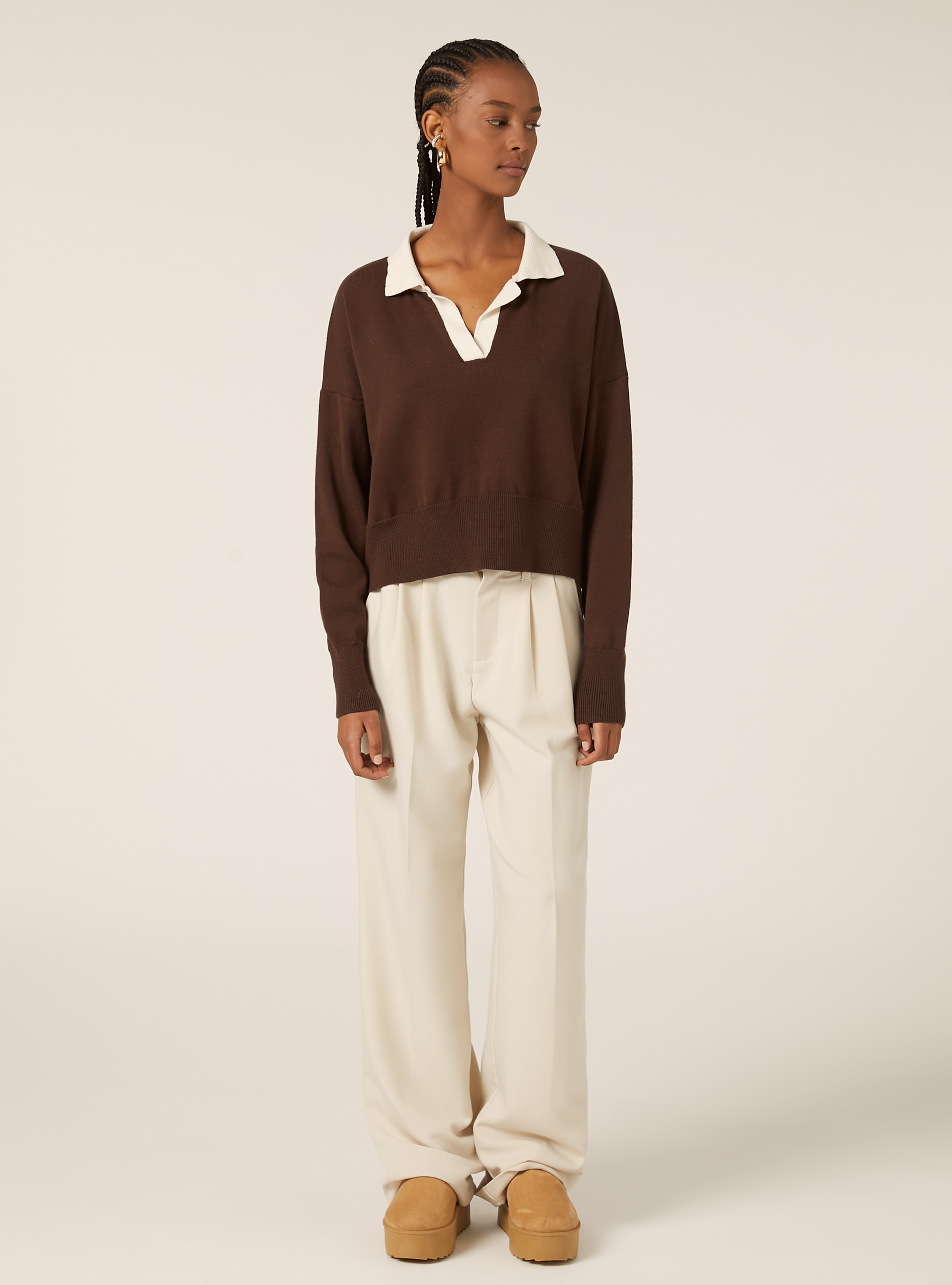 Knitted polo shirt, BR1 BROWN DARK