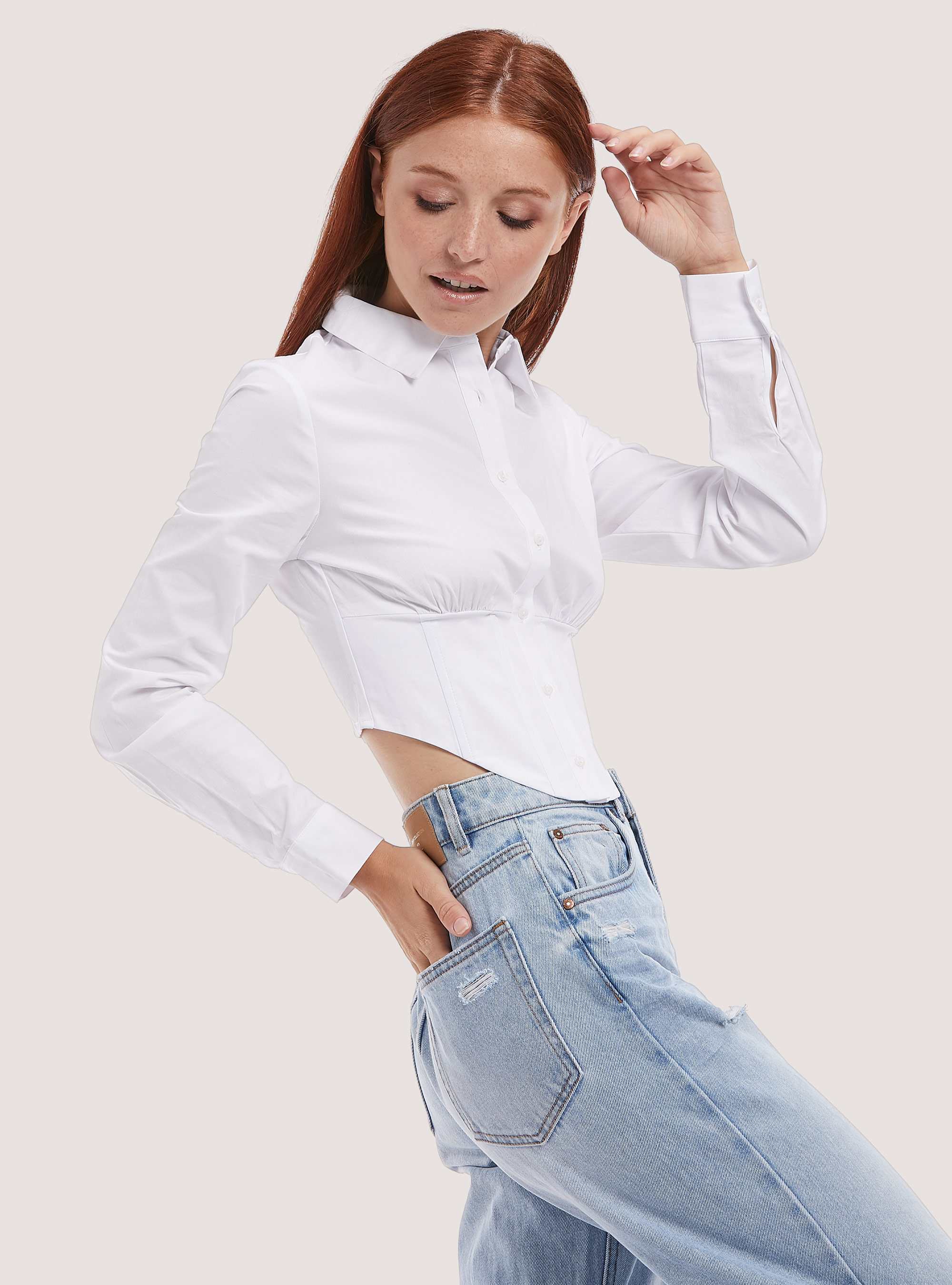 Camisa con corpino recortado, WH1 OFF WHITE