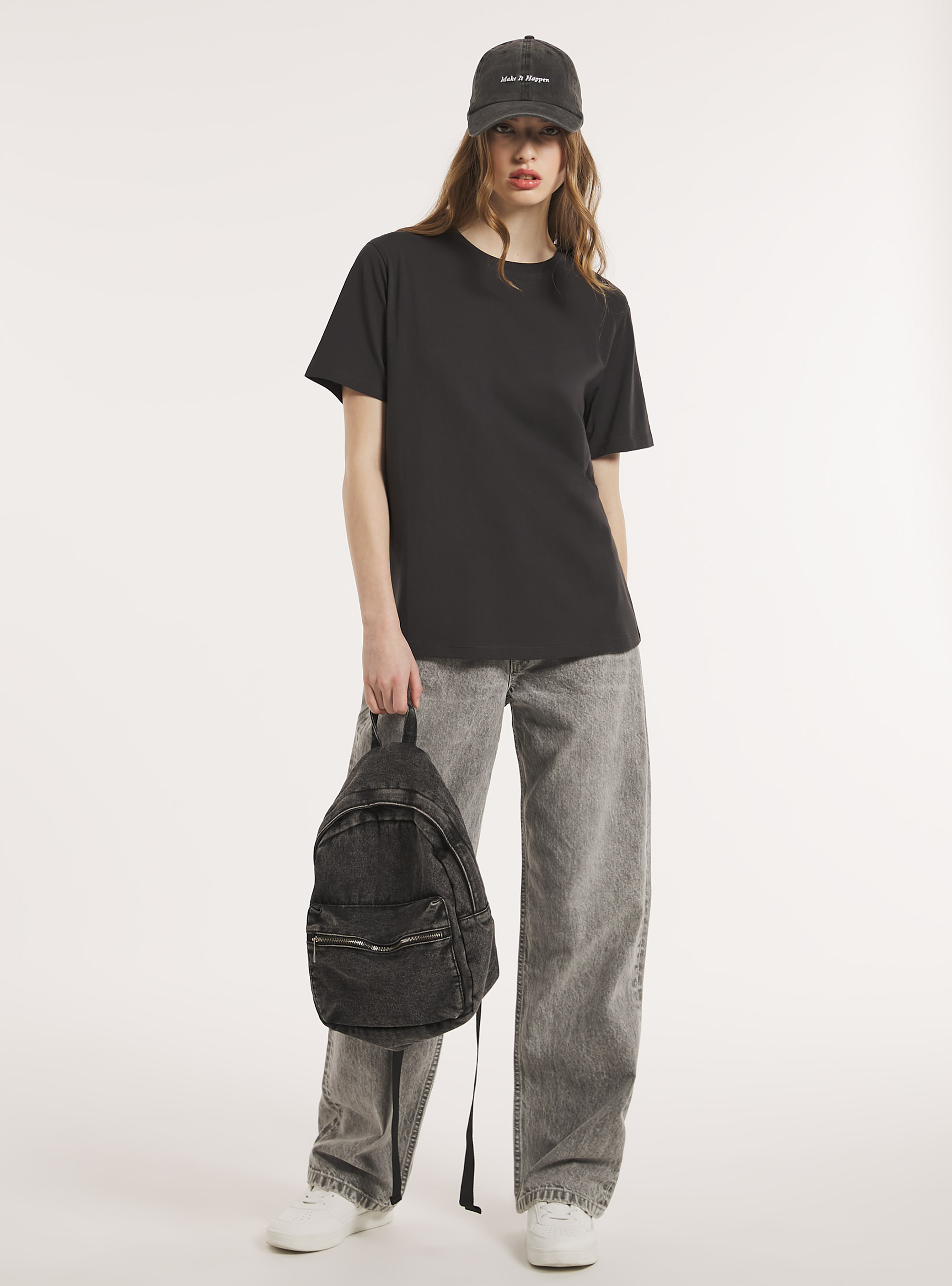 Crew-neck cotton T-shirt, BK3 BLACK CHARCOAL