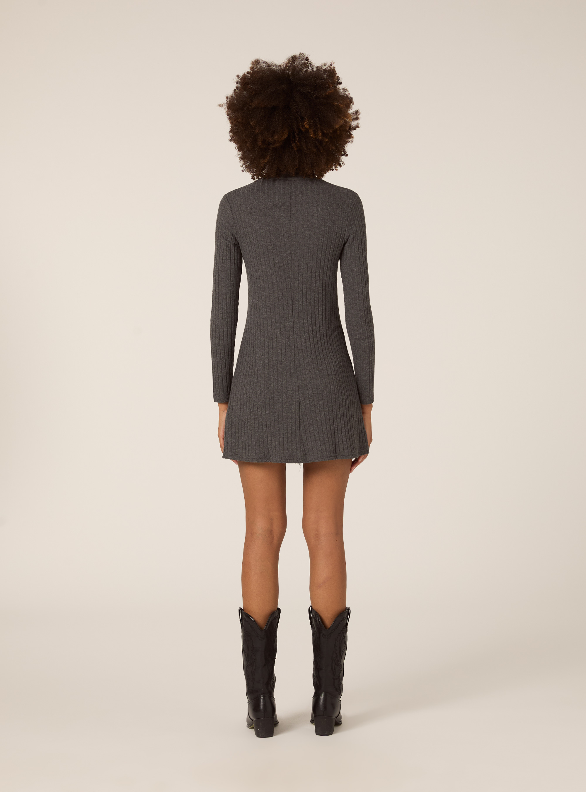 SHORT DRESS WITH HIGH RIBBED COLLAR, GREY MELANGE