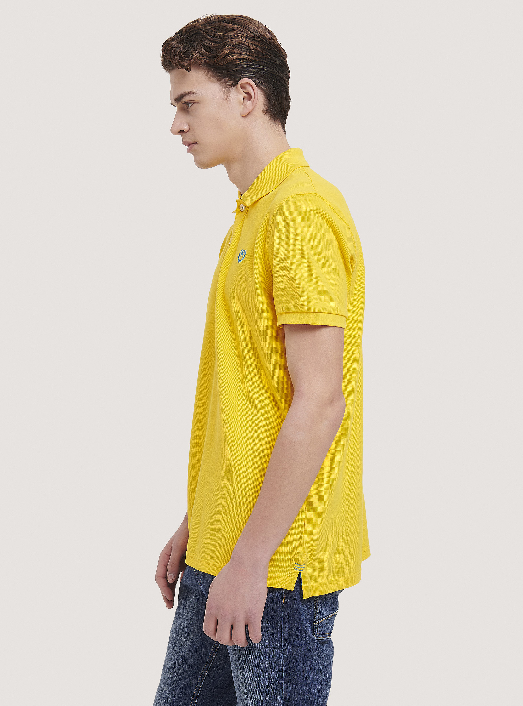 Cotton pique polo shirt with embroidery, C7704 YELLOW