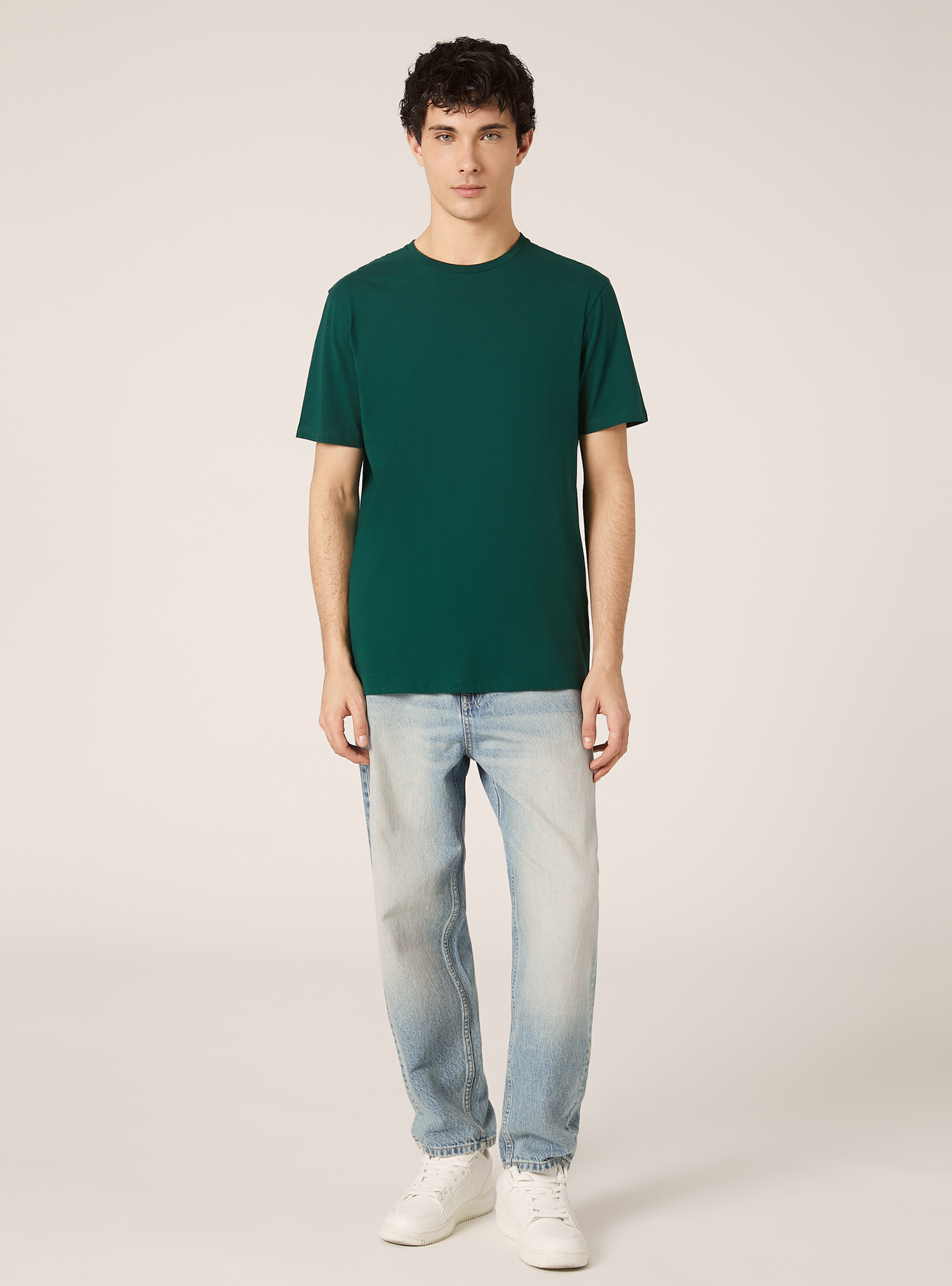 Cotton crew neck t-shirt, GN1 GREEN DARK