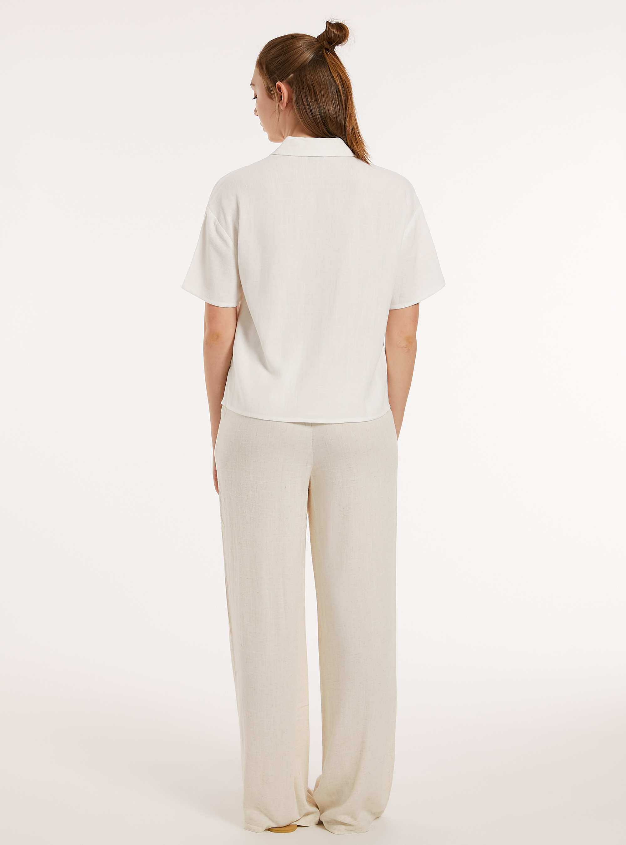 Linen blend cropped shirt, WH2 WHITE