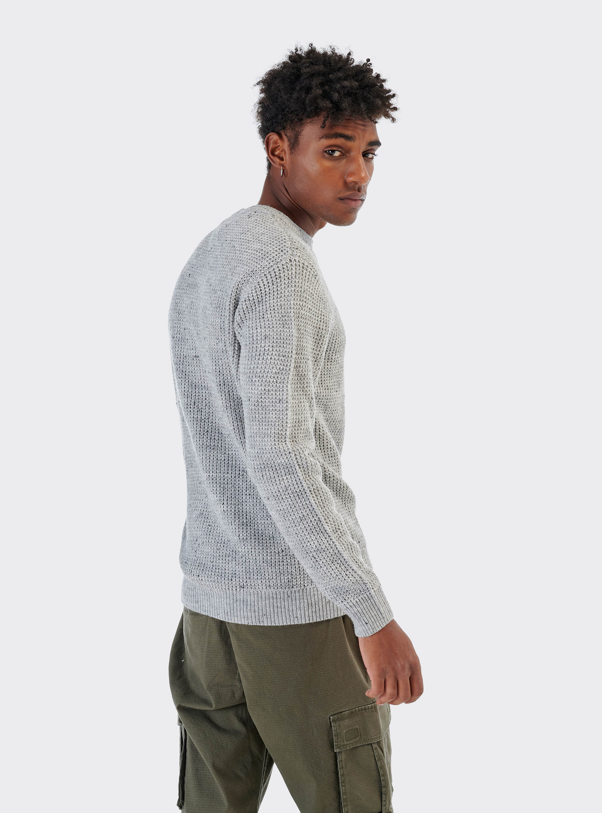 Pullover girocollo con naps in misto lana, GRIGIO MELANGE