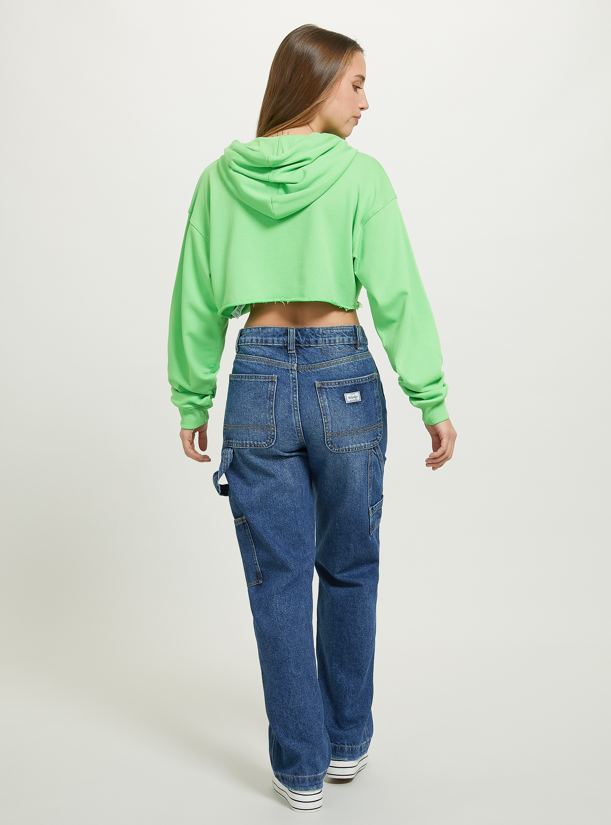 Felpa cropped con cappuccio, GN3 GREEN LIGHT