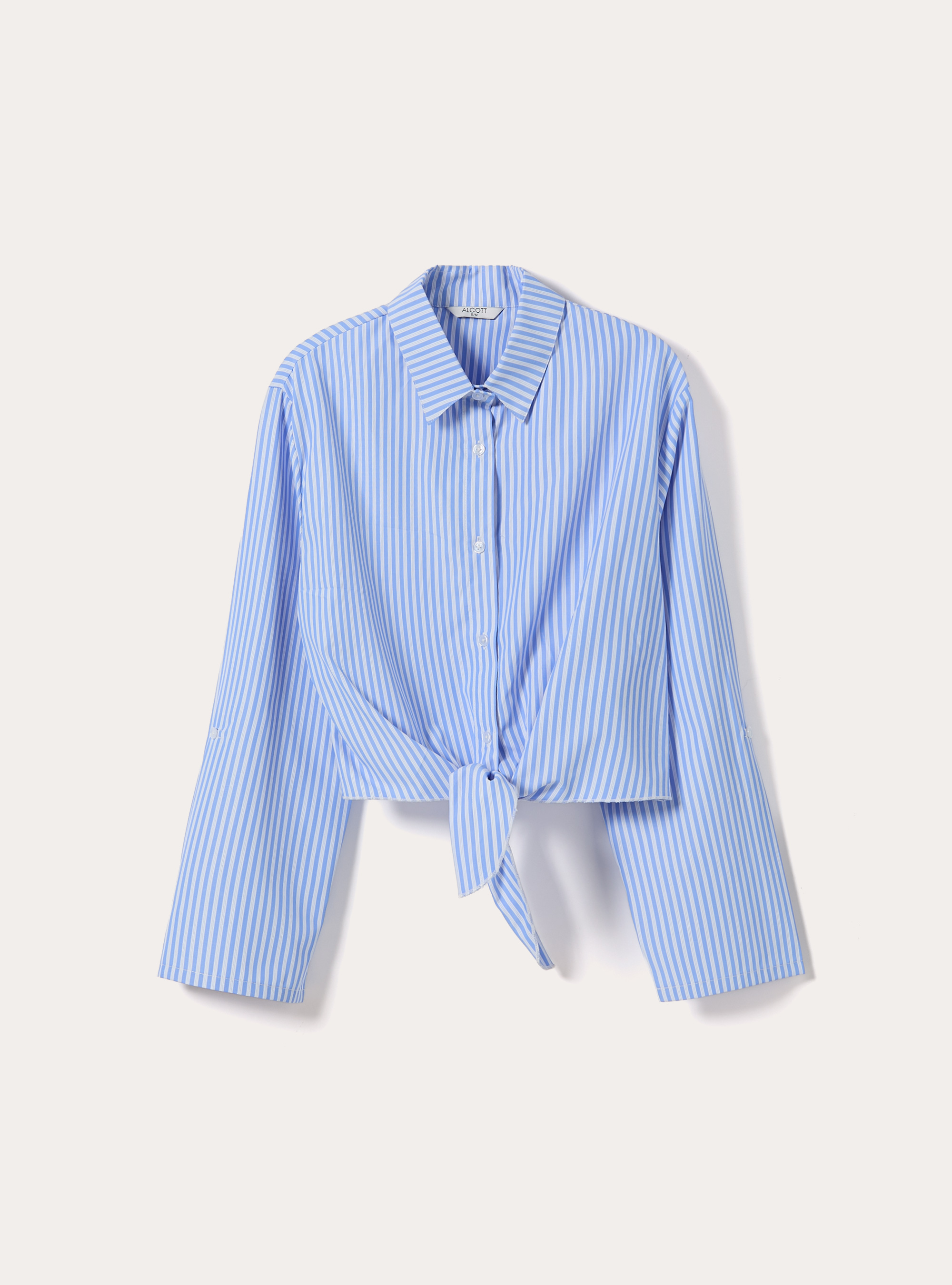 Camicia crop a righe con nodo, AZ3 AZURE LIGHT