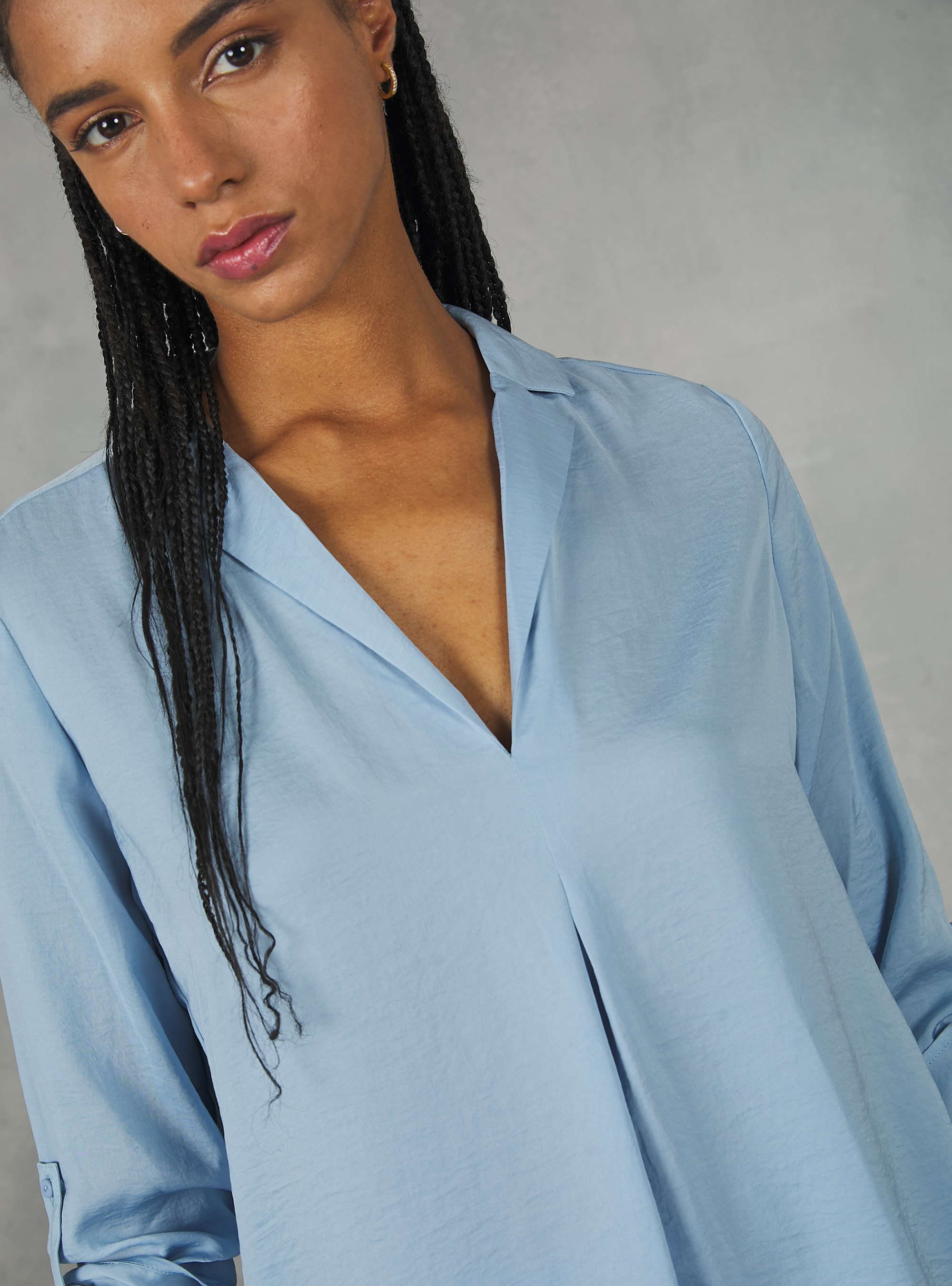 Plain-coloured blouse with lapel neckline, AZ3 AZURE LIGHT