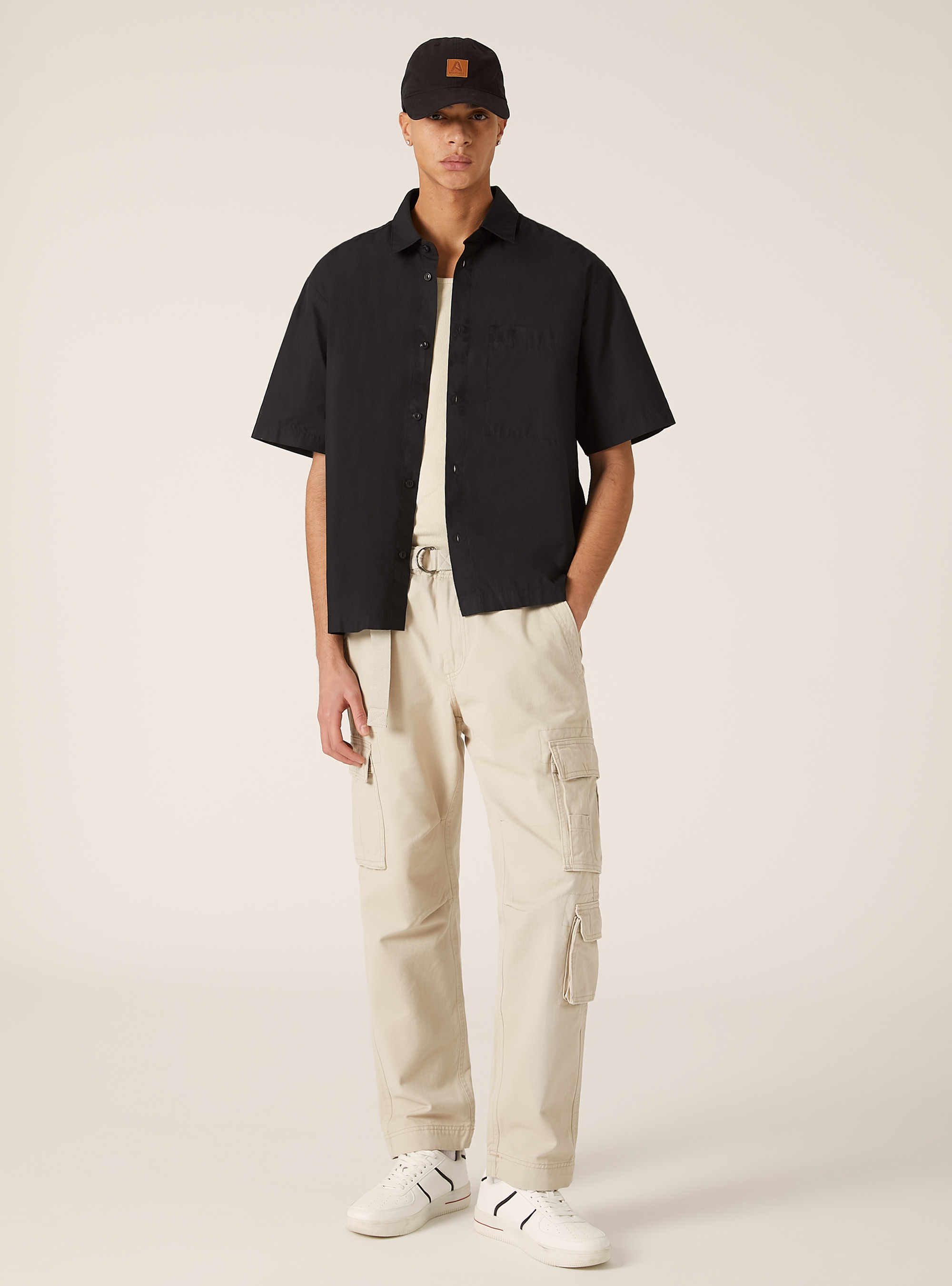 Camisa de manga corta boxy fit, BK1 BLACK