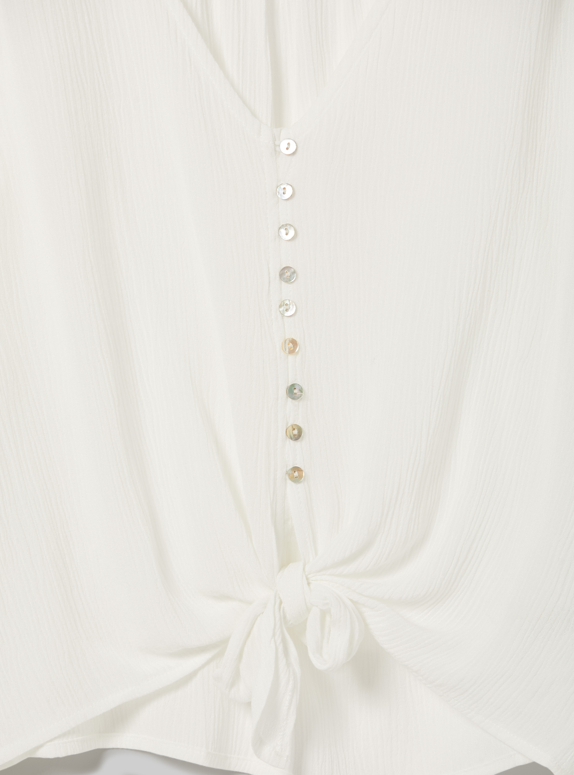 Plain v-neck shirt with waist knot, WH1 OFF WHITE