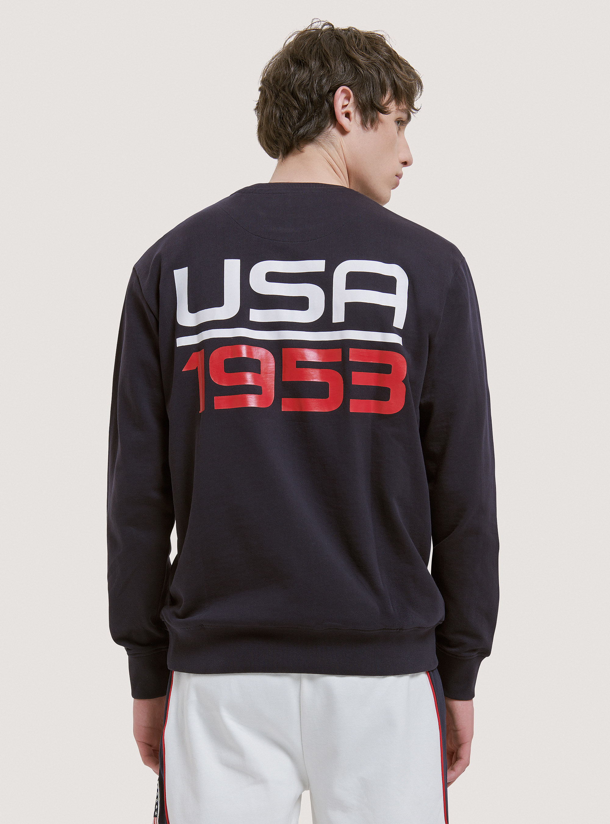 Baumwollsweatshirt mit Rundhalsausschnitt und Druck, C210 BLUE NAVY