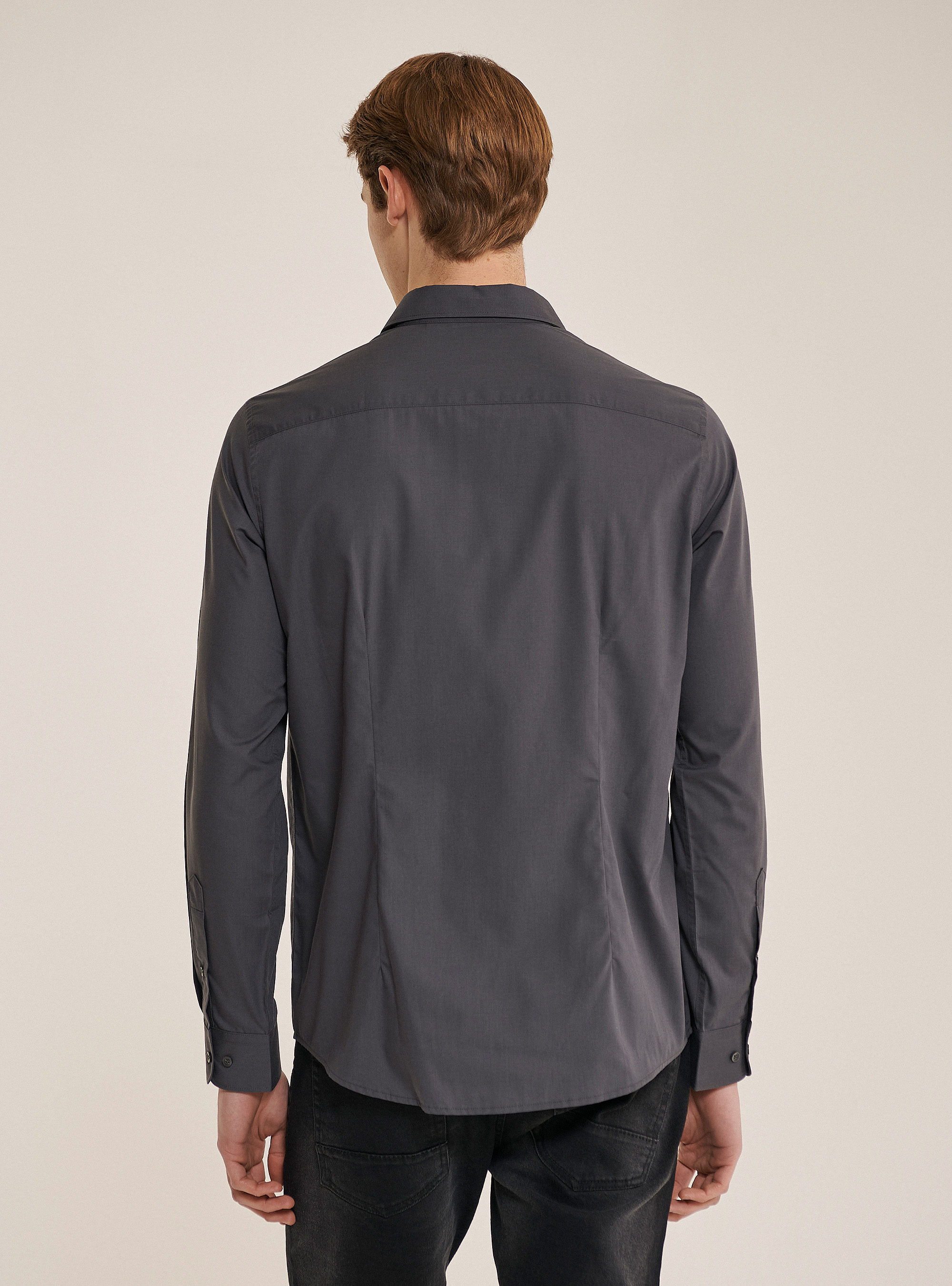 Basic solid colour long sleeves shirt, C161 GREY