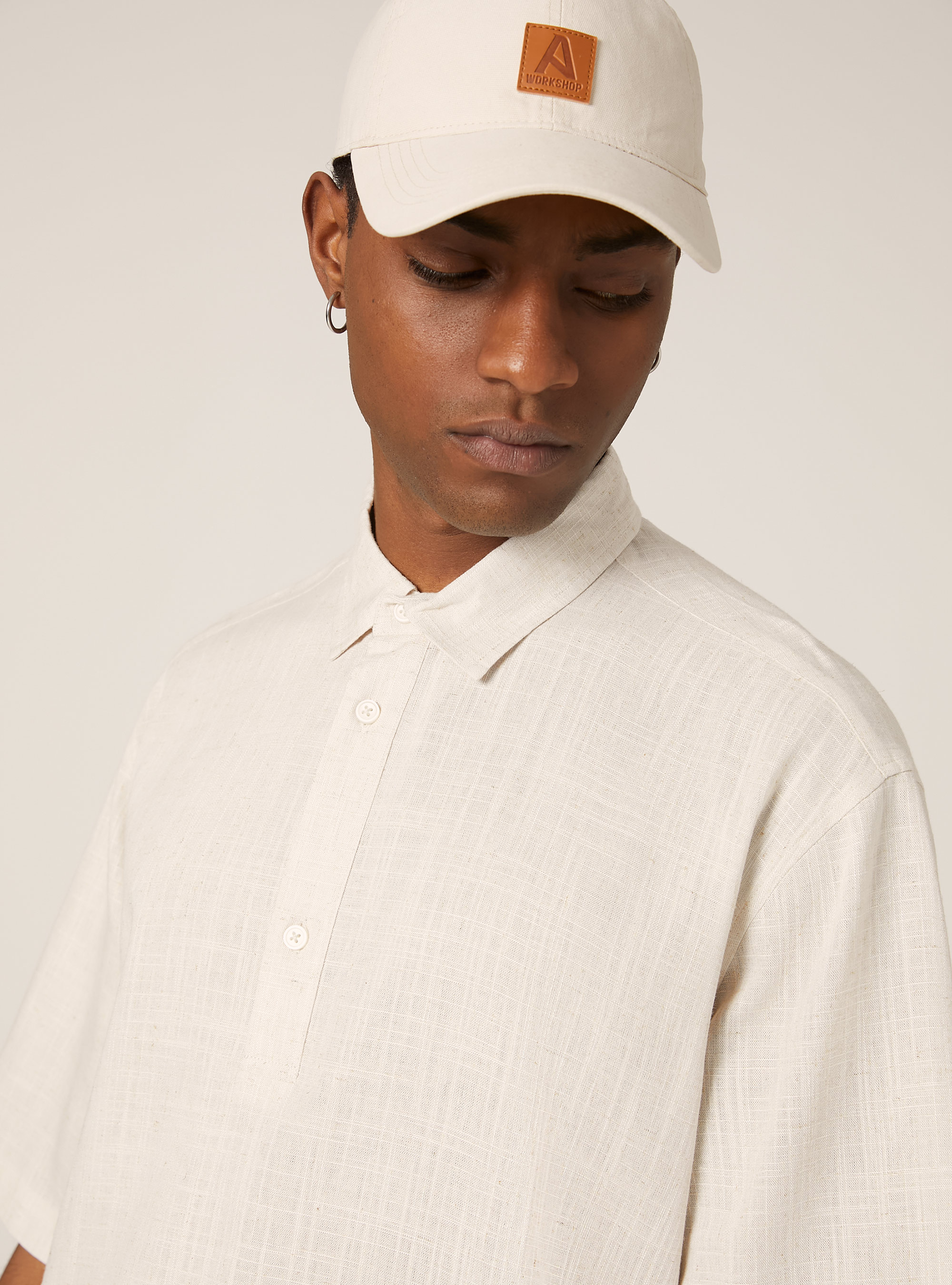 Linen blend short-sleeved shirt, MBG3 BEIGE MEL LIGHT