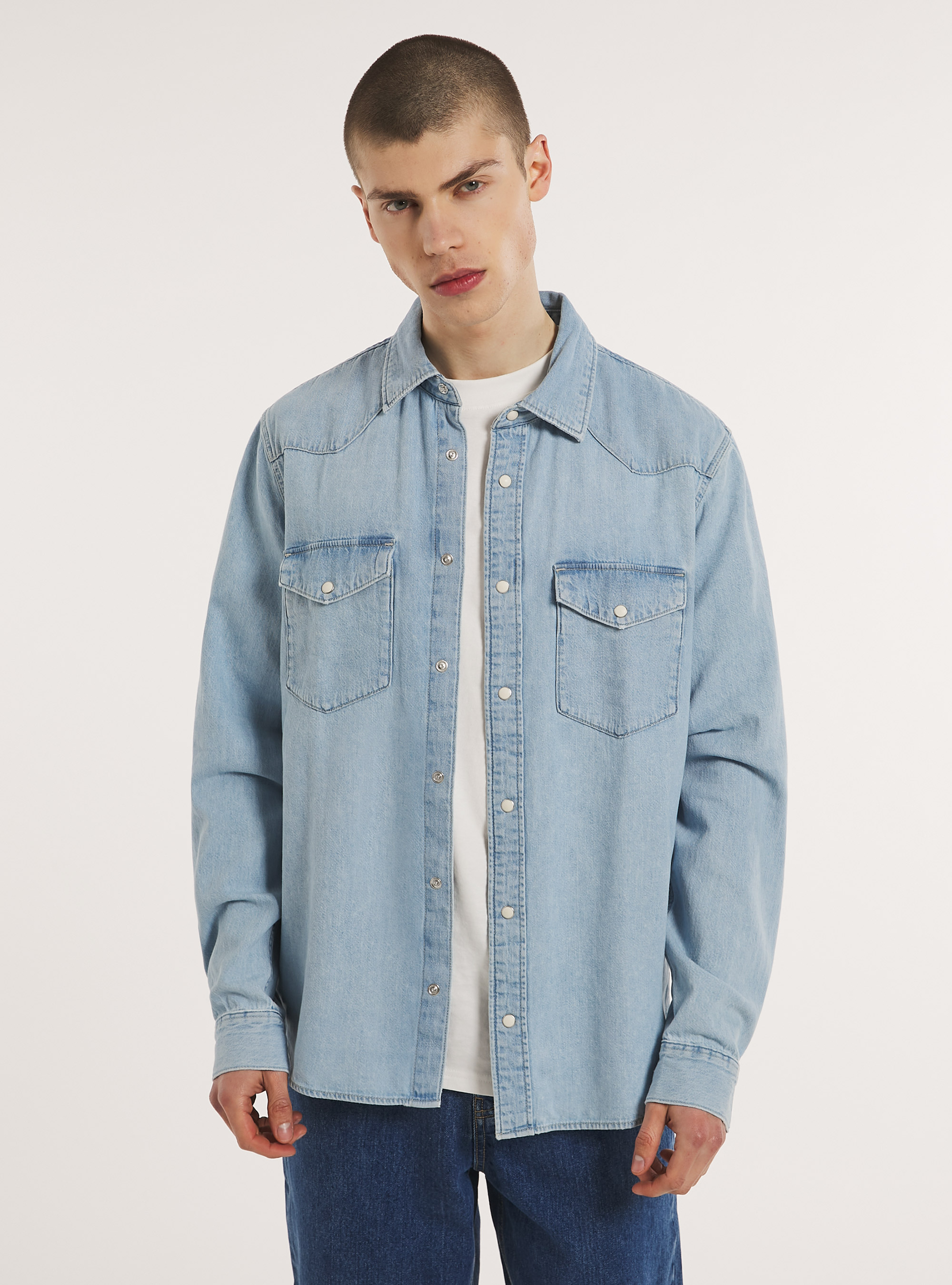 Camisa vaquera, D008 SUPER LIGHT BLUE