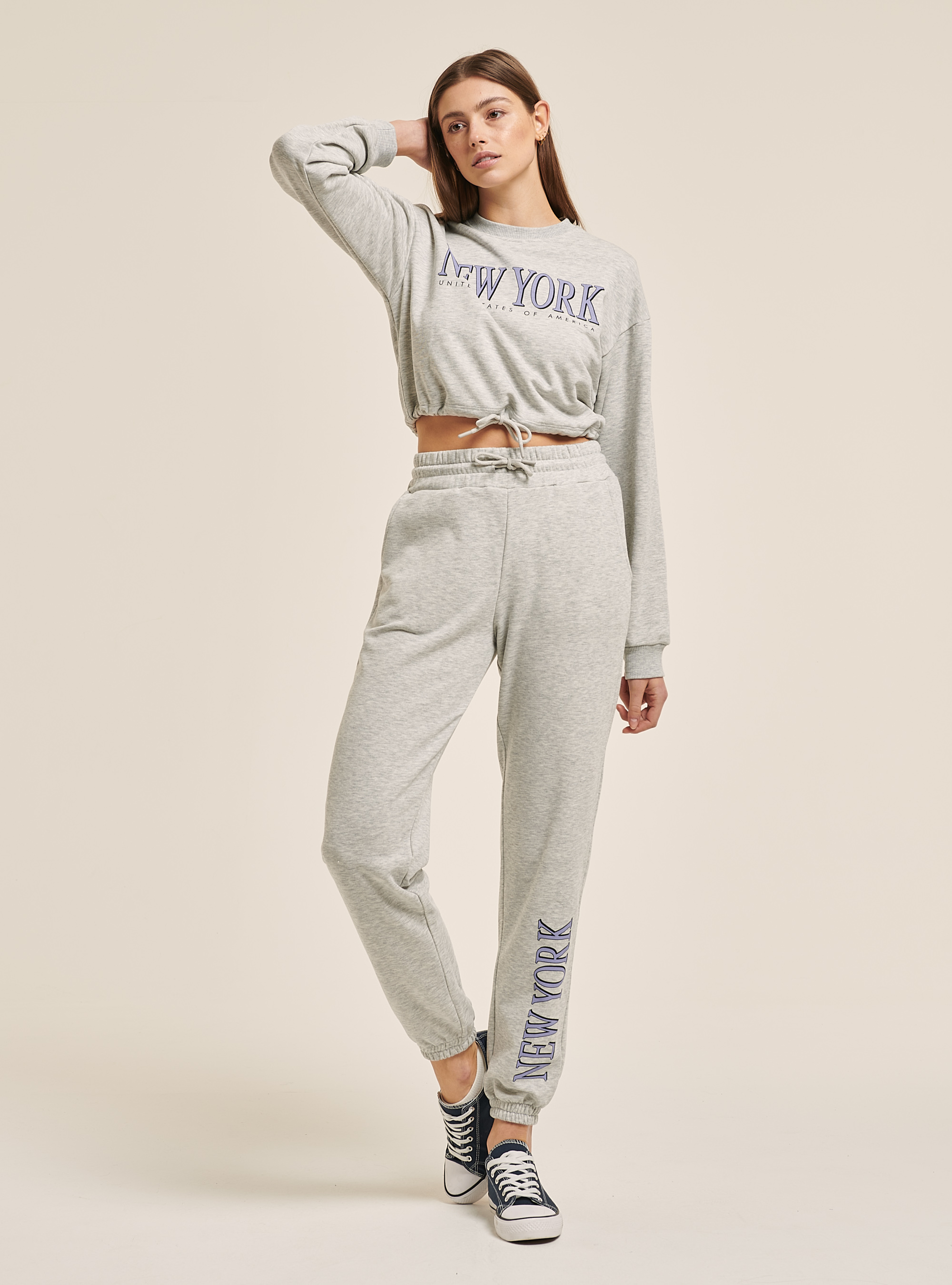 Pantalon jogger avec impression lettering sur la jambe, C148 ICE MELANGE