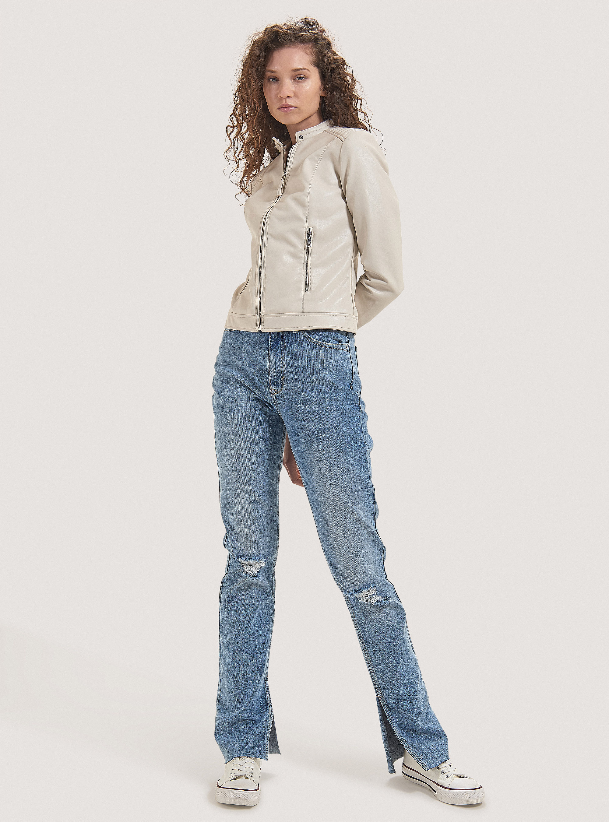 Faux leather jacket, WHITE