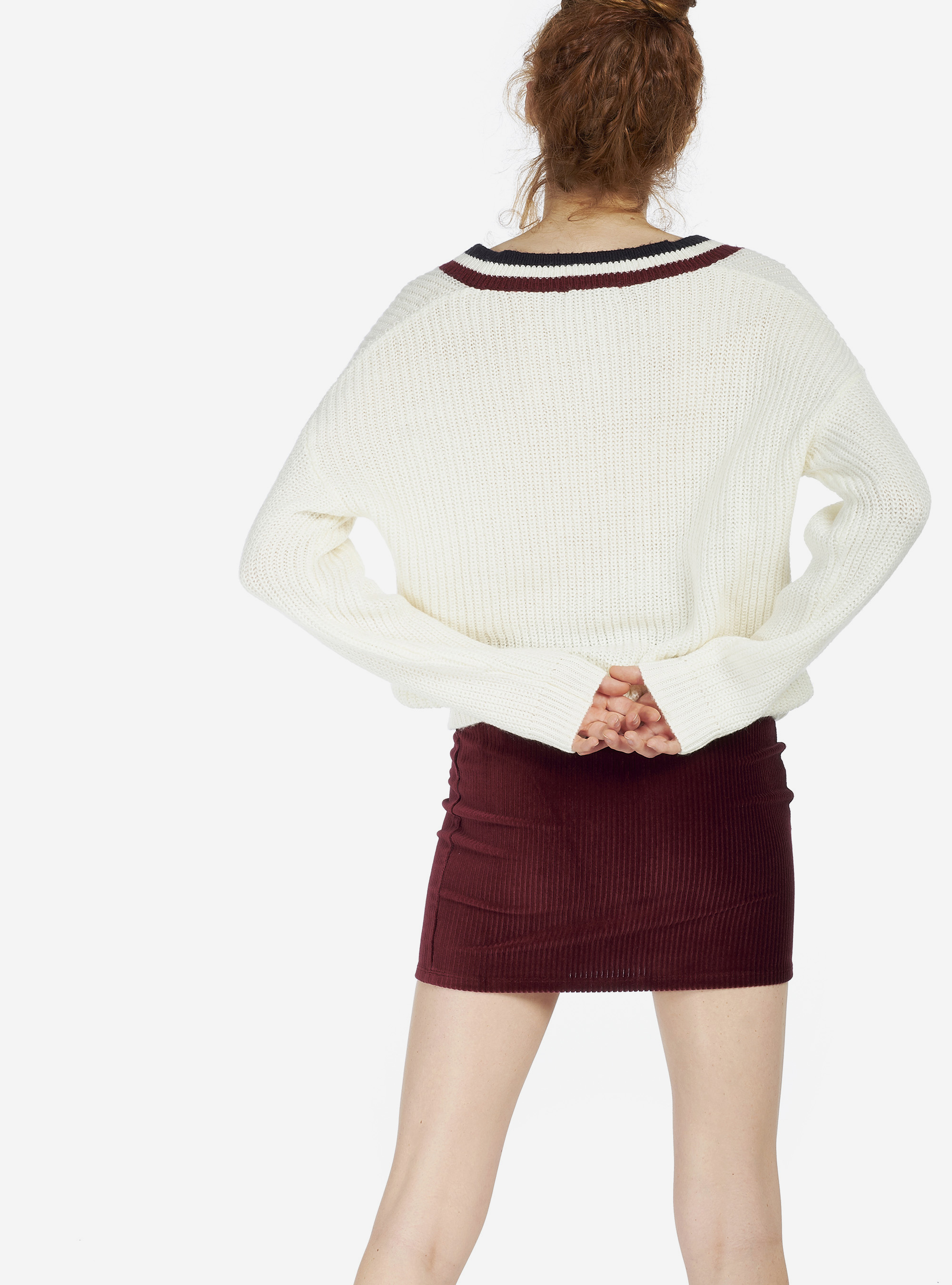 COLLEGE V-NECK SWEATERS, OFF-WHITE