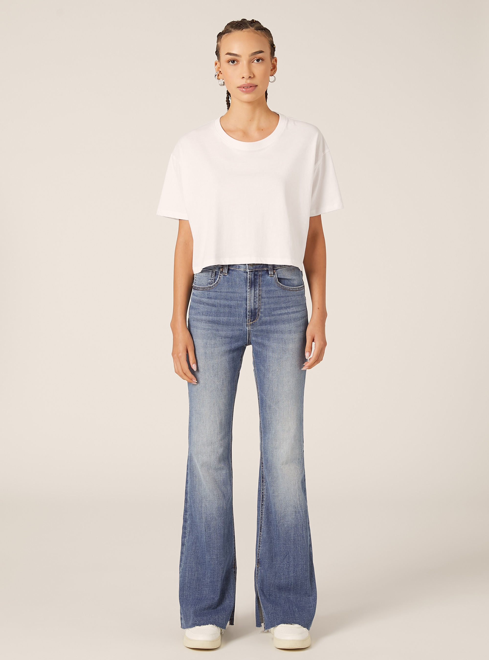 High-waisted flare jeans, D006 AZURE