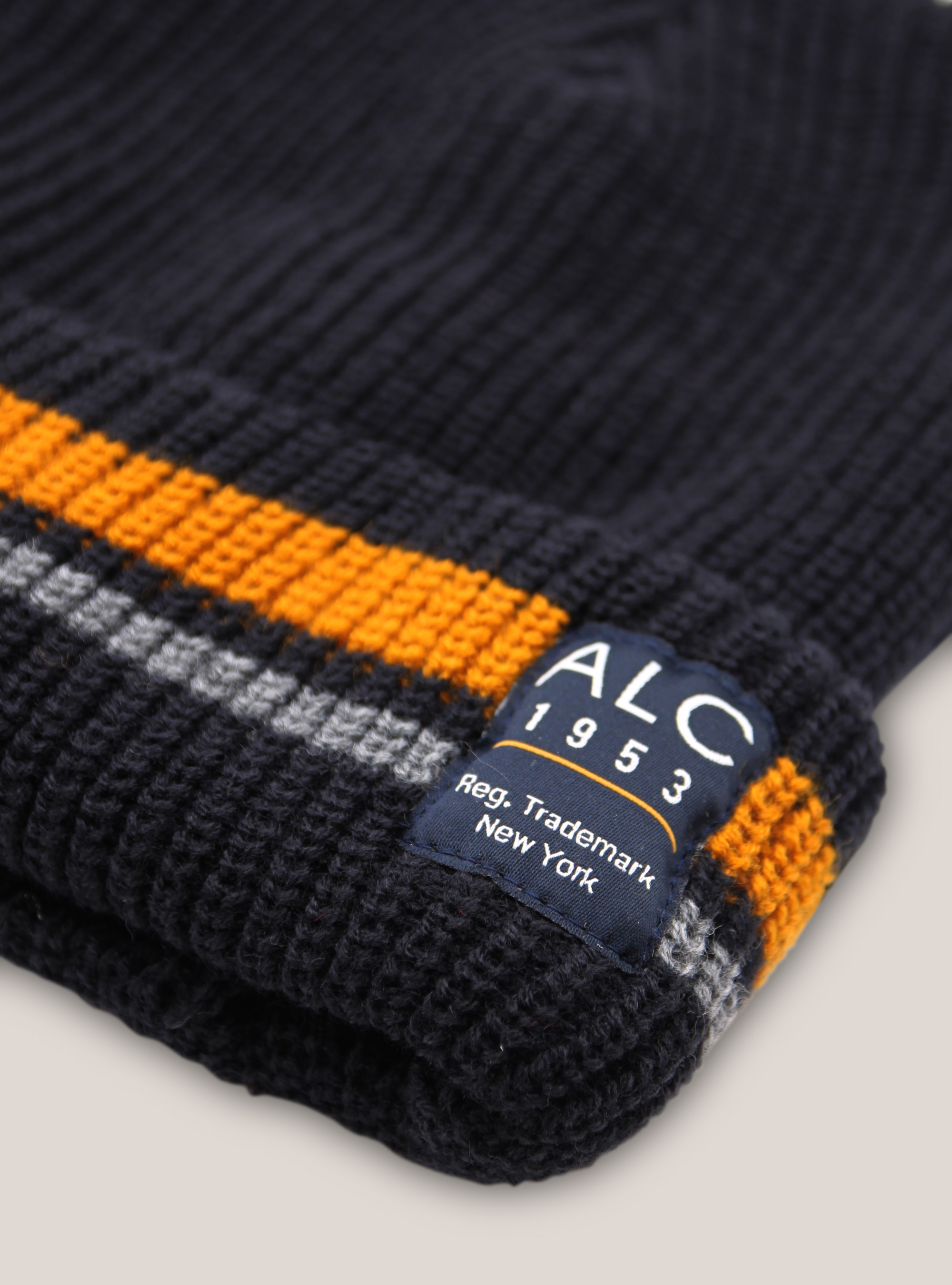 Bonnet tricoté à rayures contrastées, C218 BLUE NAVY
