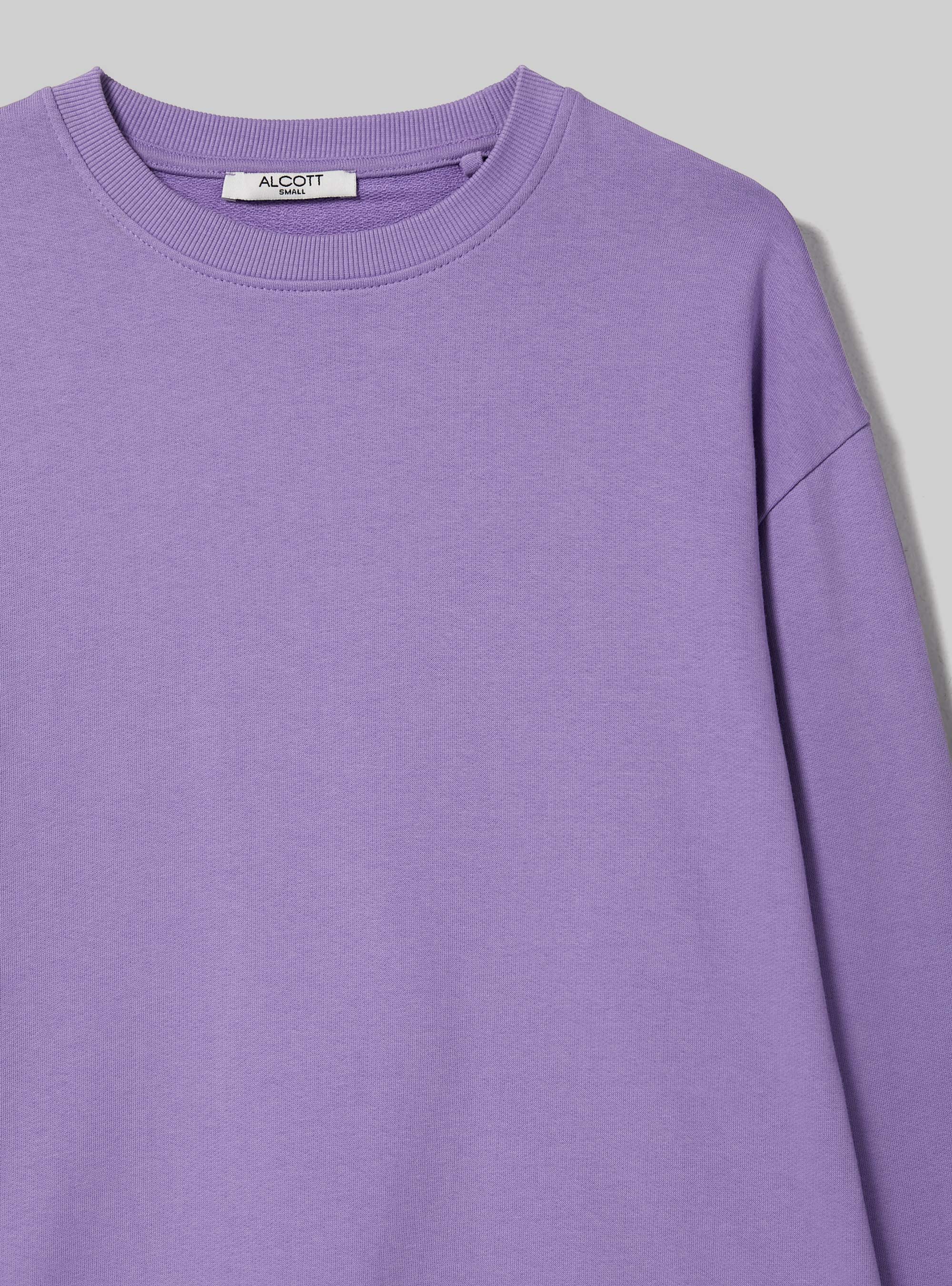 Sudadera lisa de algodón con cuello redondo, LC1 LILLAC DARK