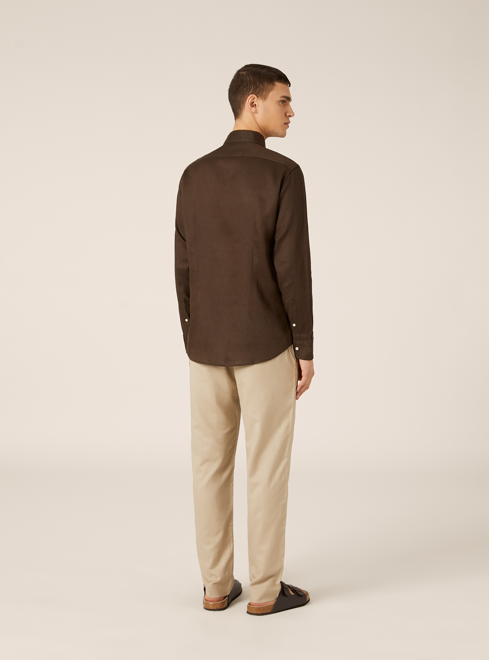 Camicia basica in lino, BR2 BROWN MEDIUM
