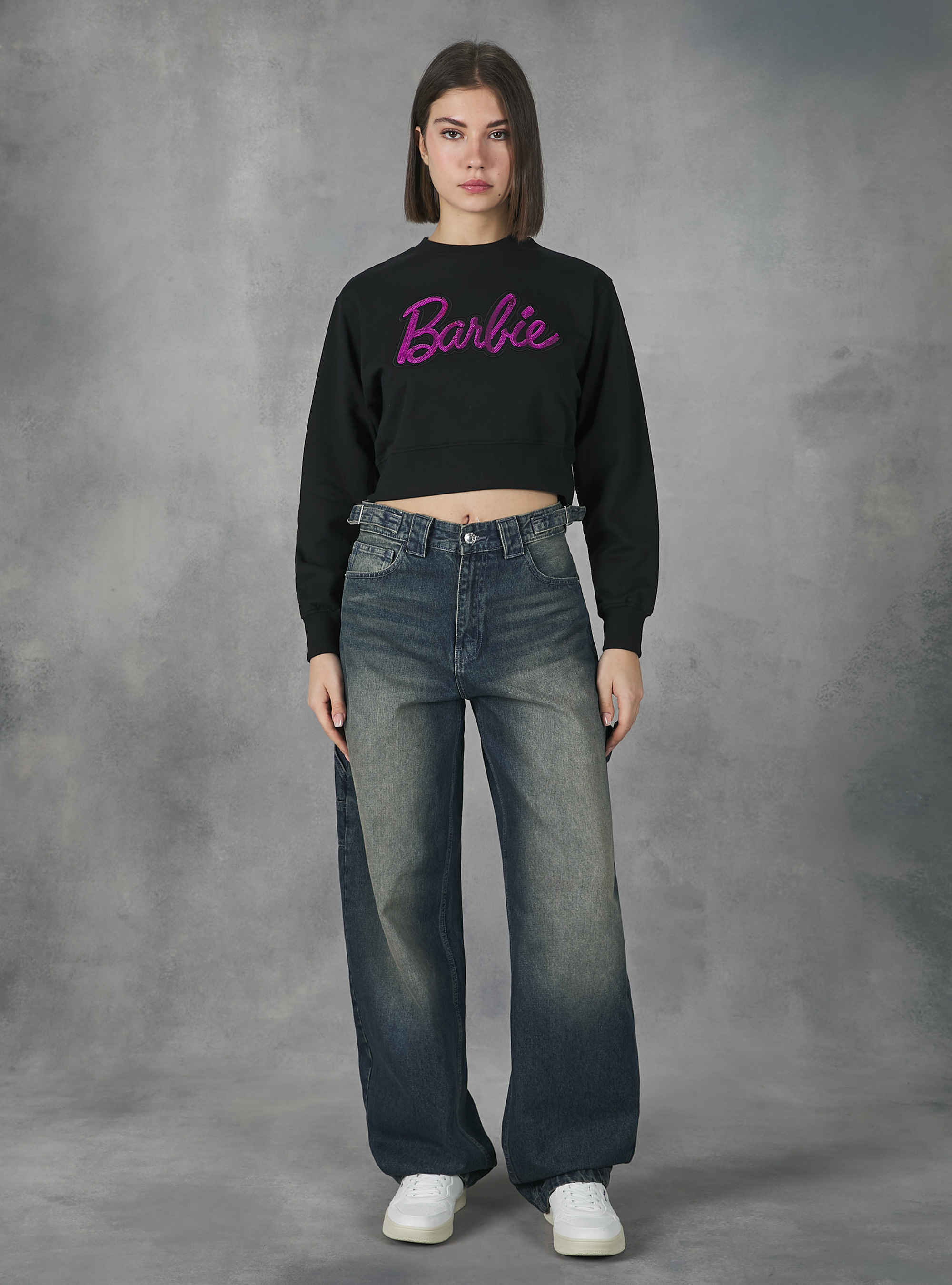 Barbie / Alcott cropped sweatshirt, BK1 BLACK