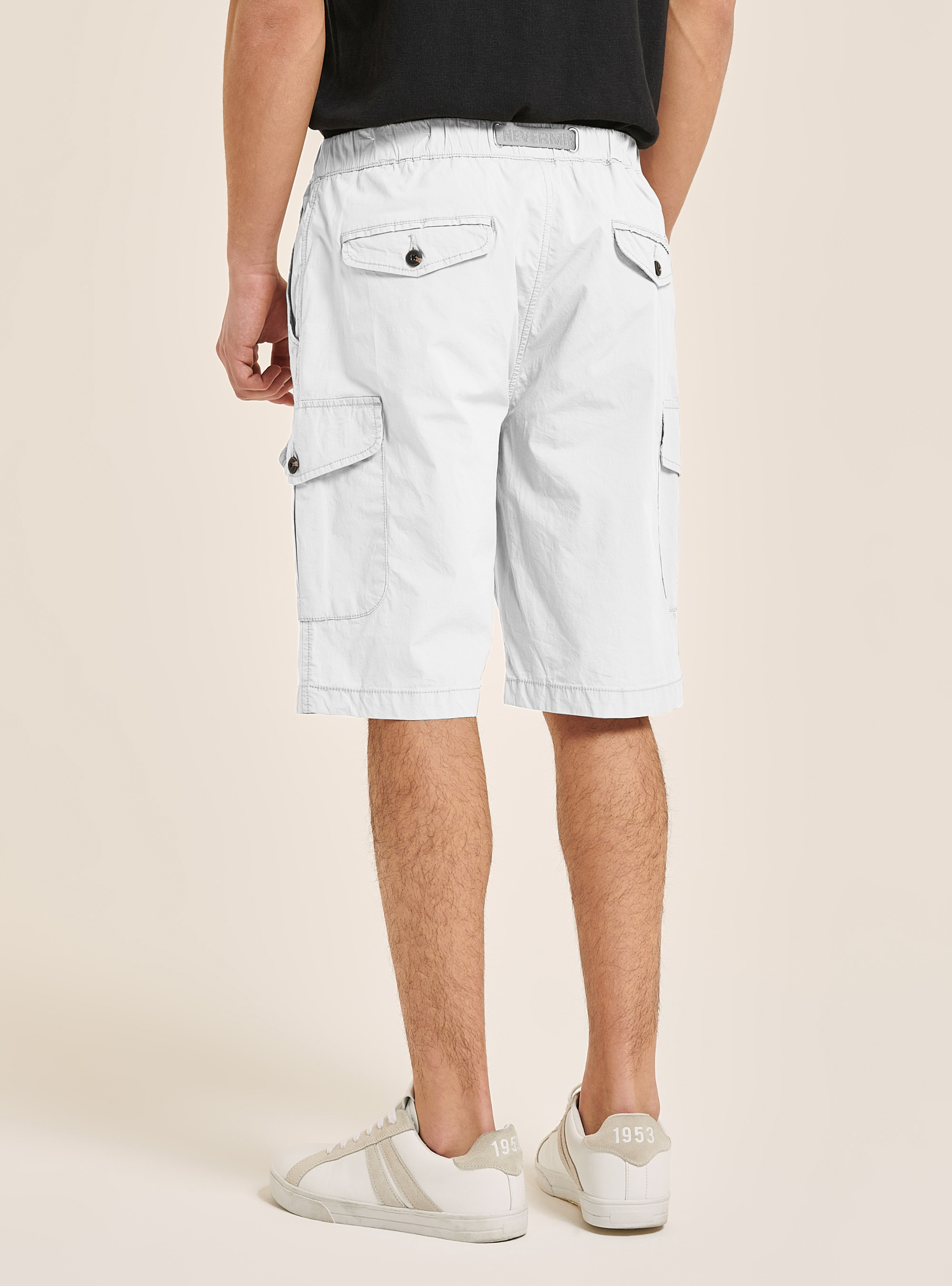 Cotton cargo bermuda shorts with strap, WHITE
