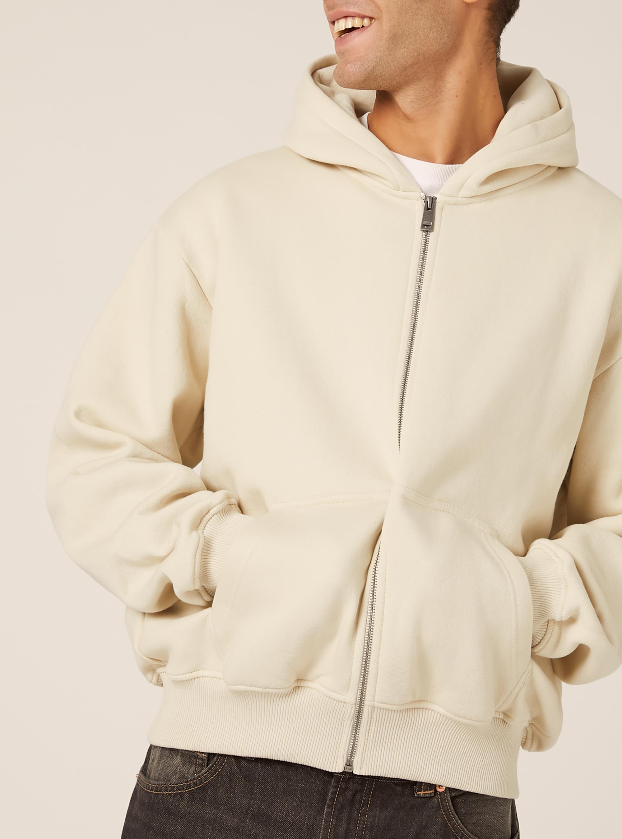 Boxy fit zip-up hoodie, CR3 CREAM LIGHT